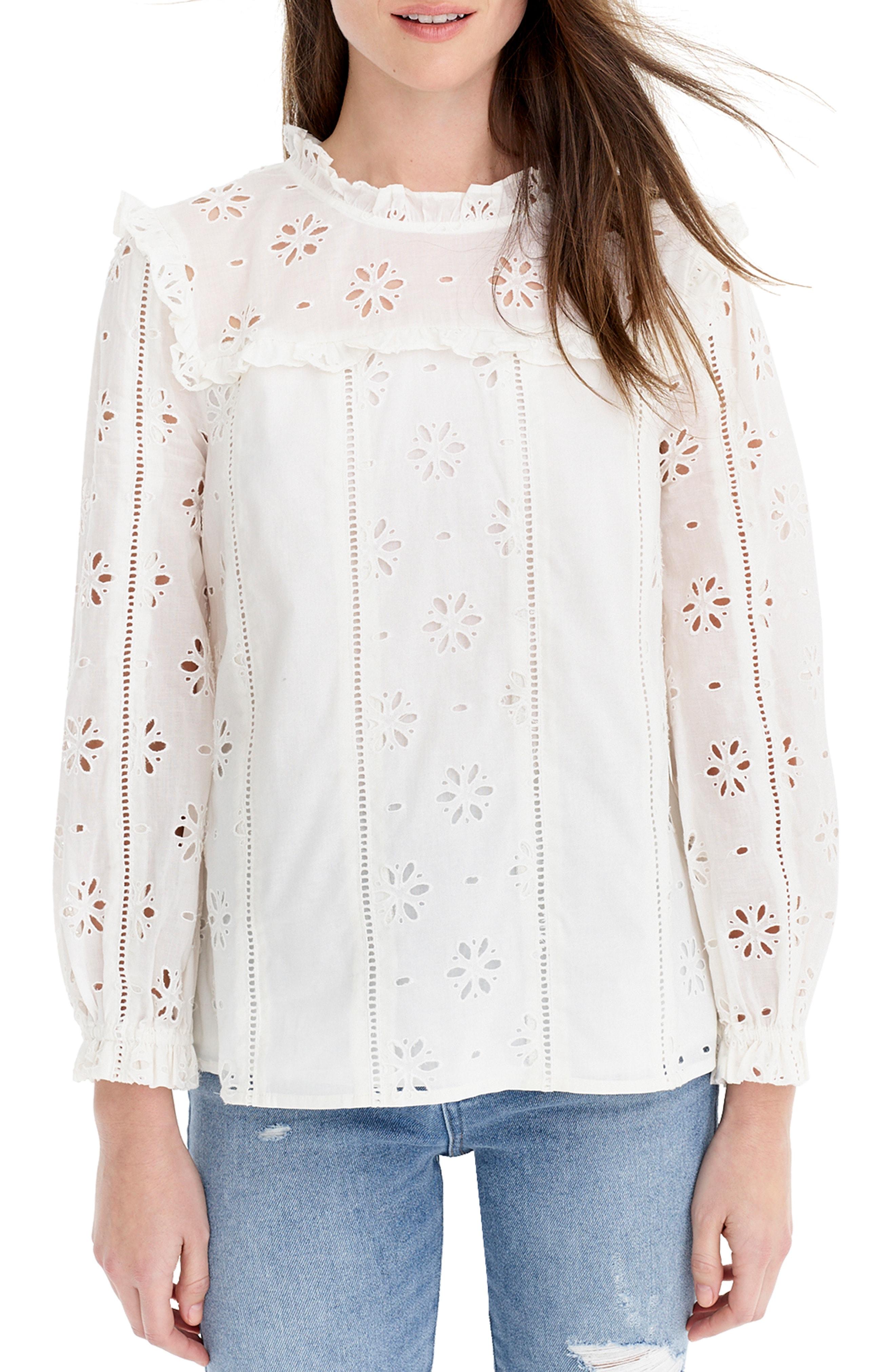 j crew ruffle neck top