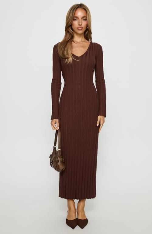 princess polly brown long sleeve dress Princess Polly Gratuita Long Sleeve Rib Maxi Sweater Dress in Brown