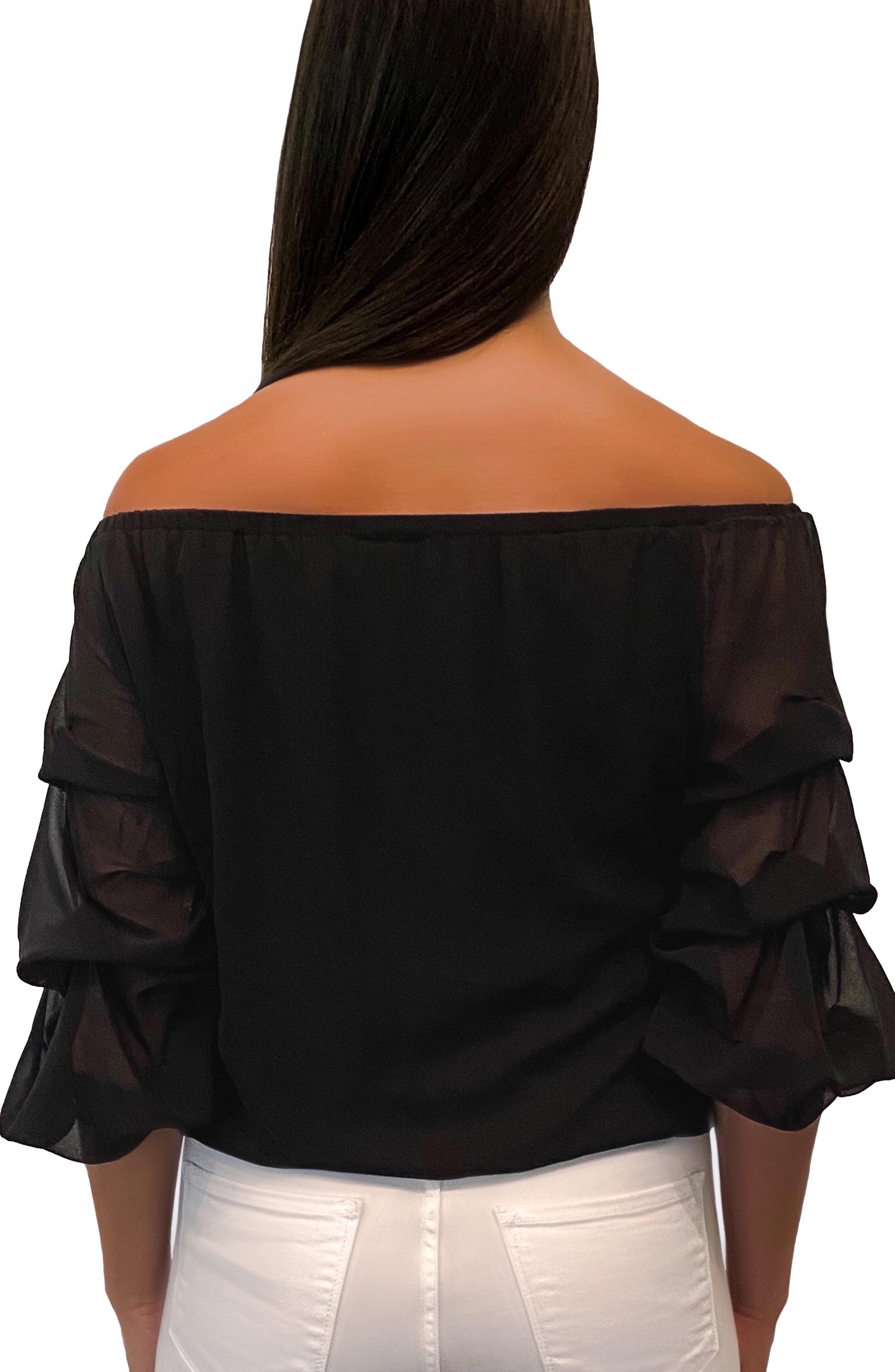 Cece Chiffon Off The Shoulder Tiered Sleeve Blouse in Black Lyst