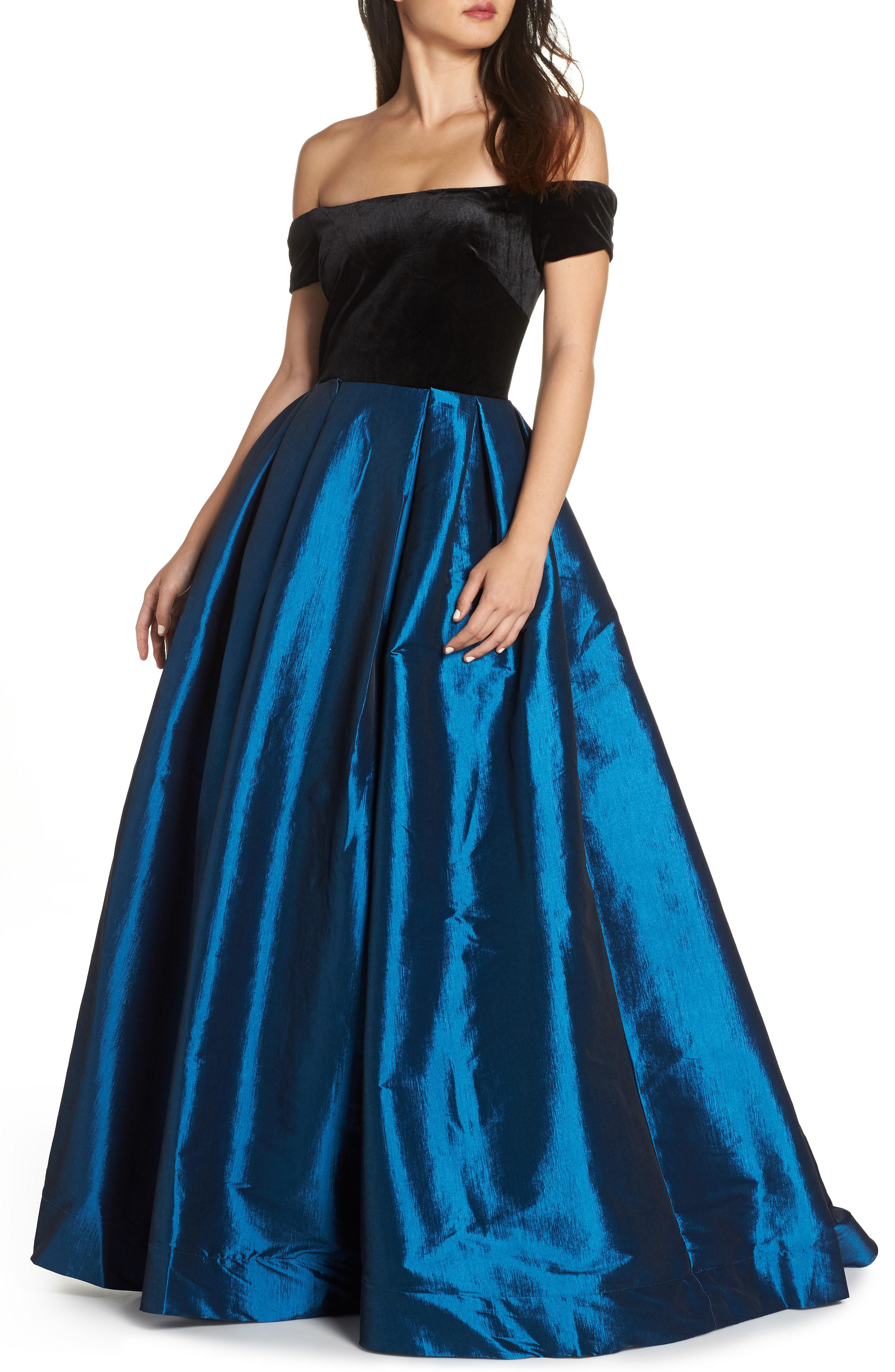 maci off the shoulder taffeta ball gown