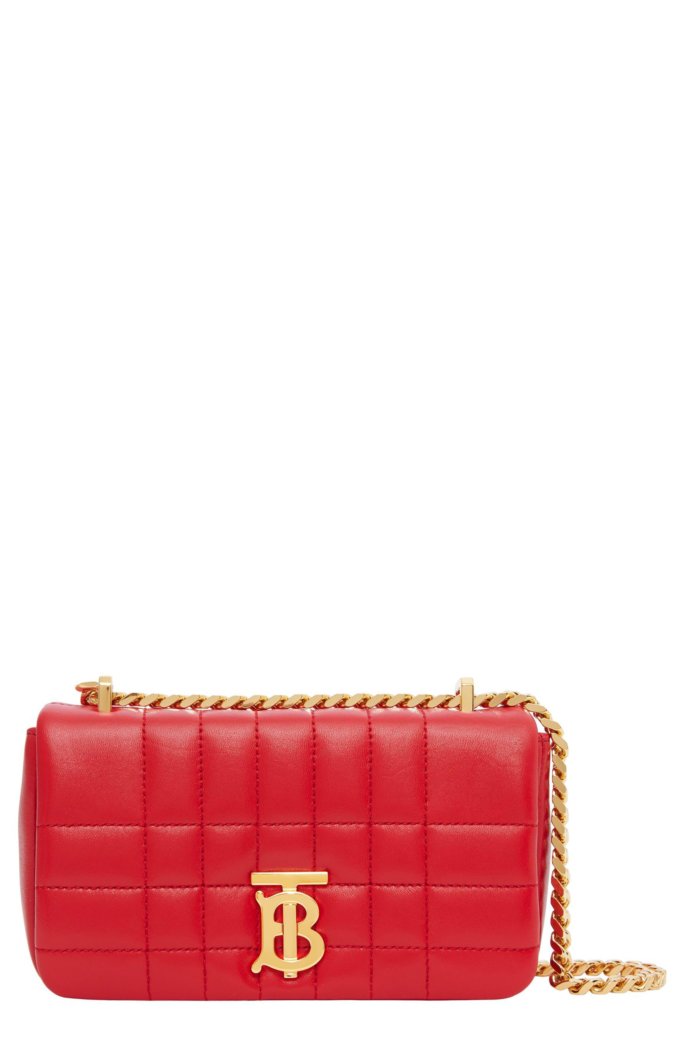 Burberry Mini Lola Quilted Lambskin Crossbody Bag in Red | Lyst