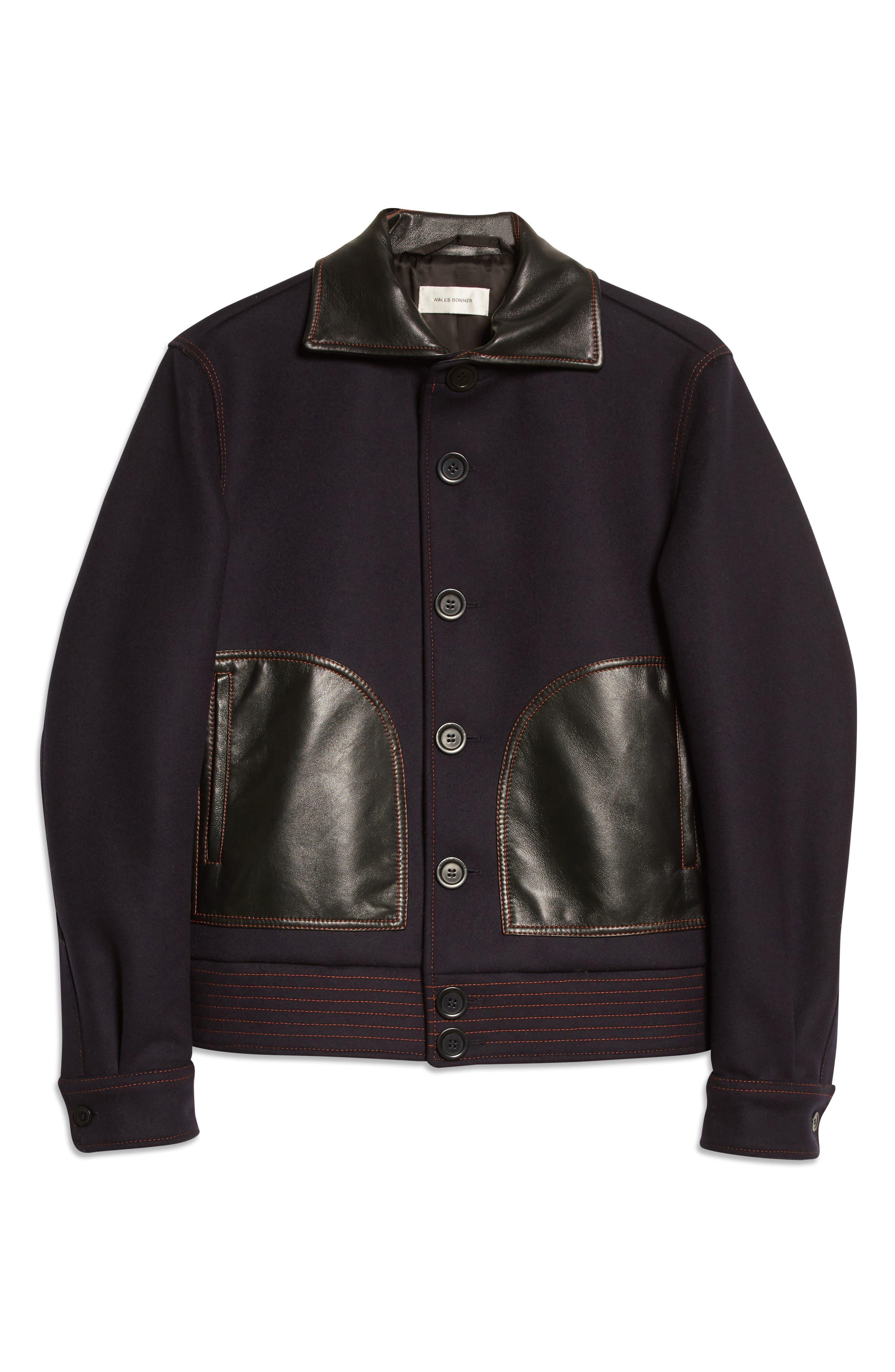 Wales Bonner Brixton Wool Blend & Leather Jacket in Black for Men