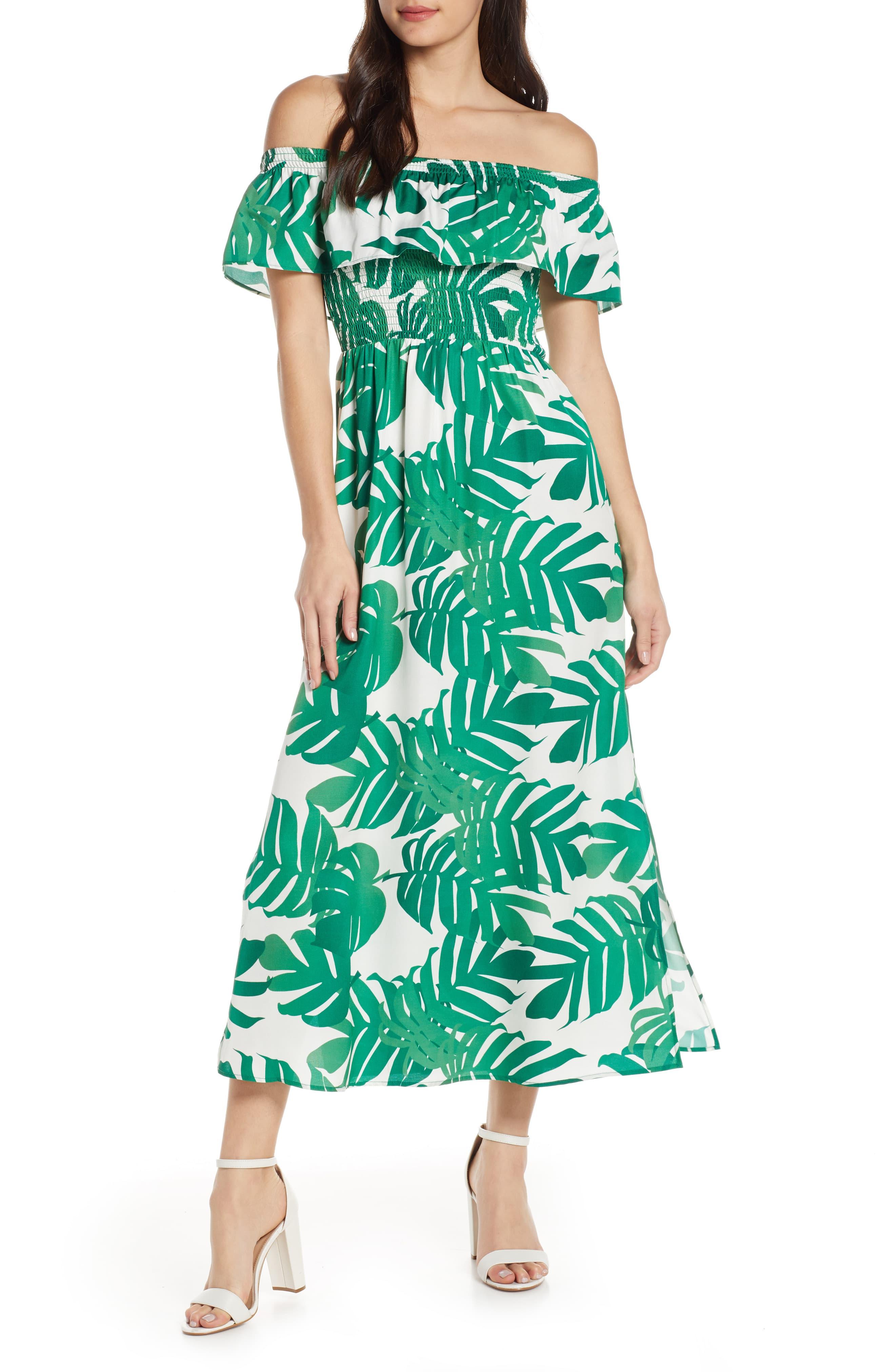 palm leaf print maxi dress