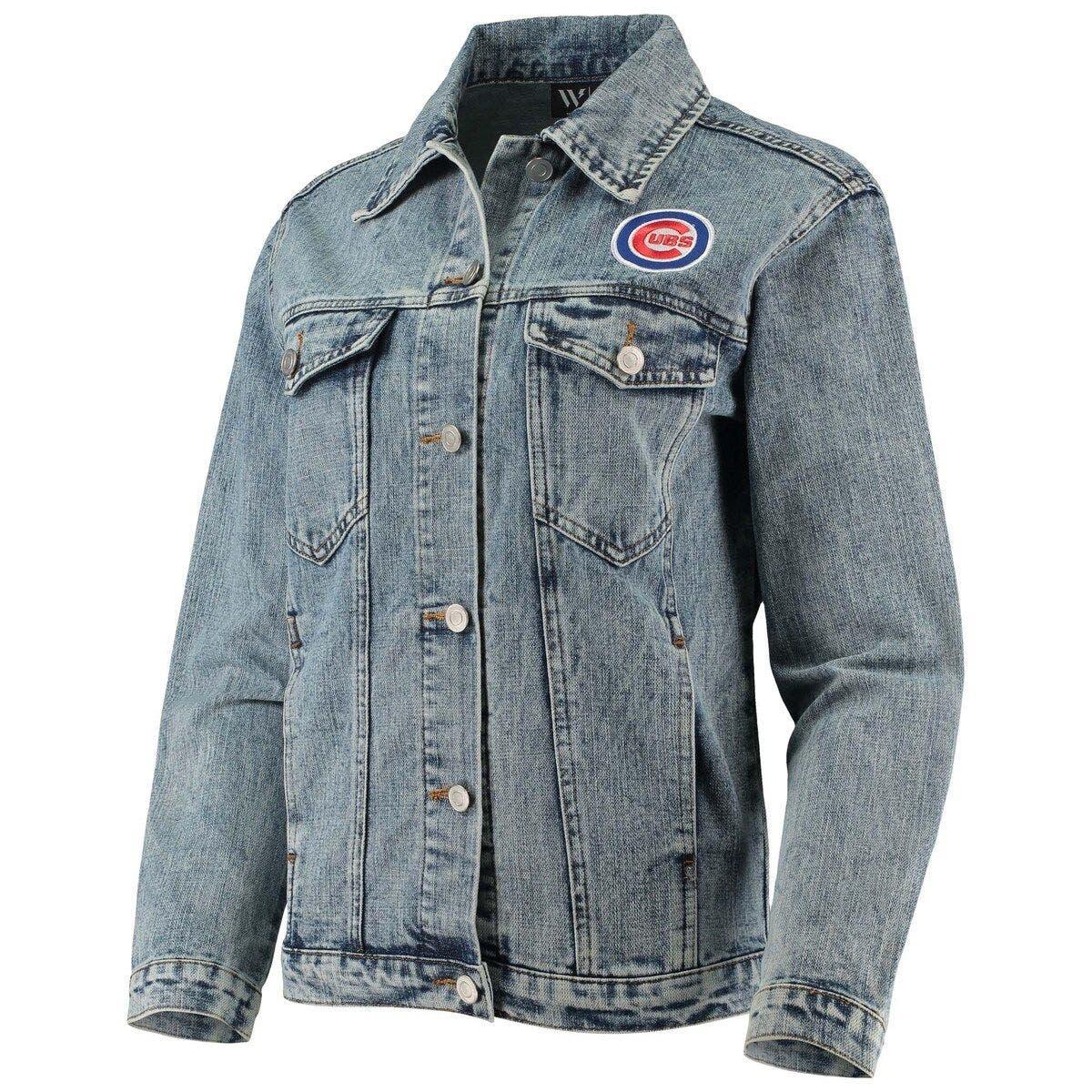 The Wild Collective Chicago Cubs Team Patch Denim Button-up Jacket in Blue