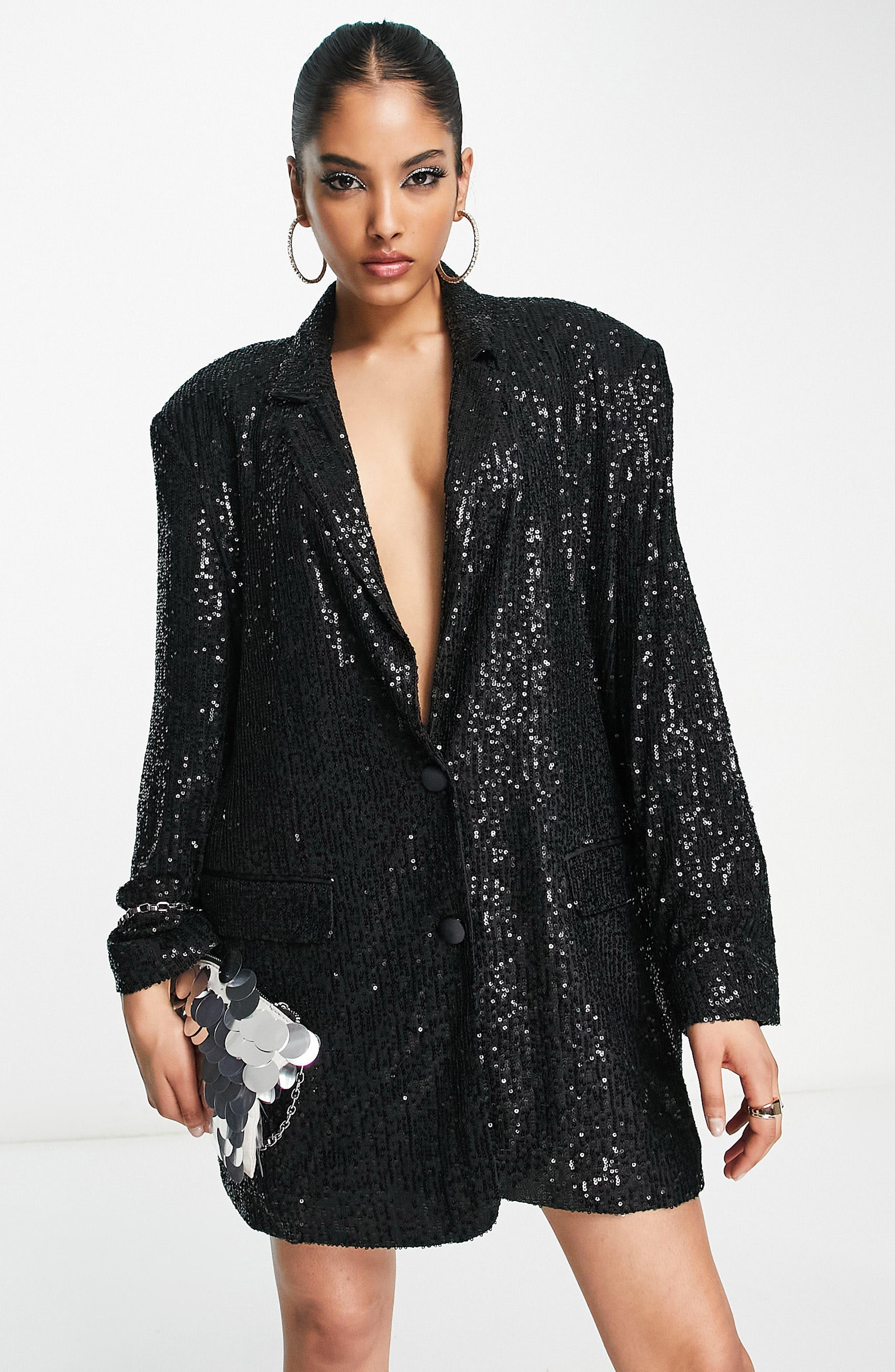 ASOS Oversize Sequin Blazer in Black Lyst