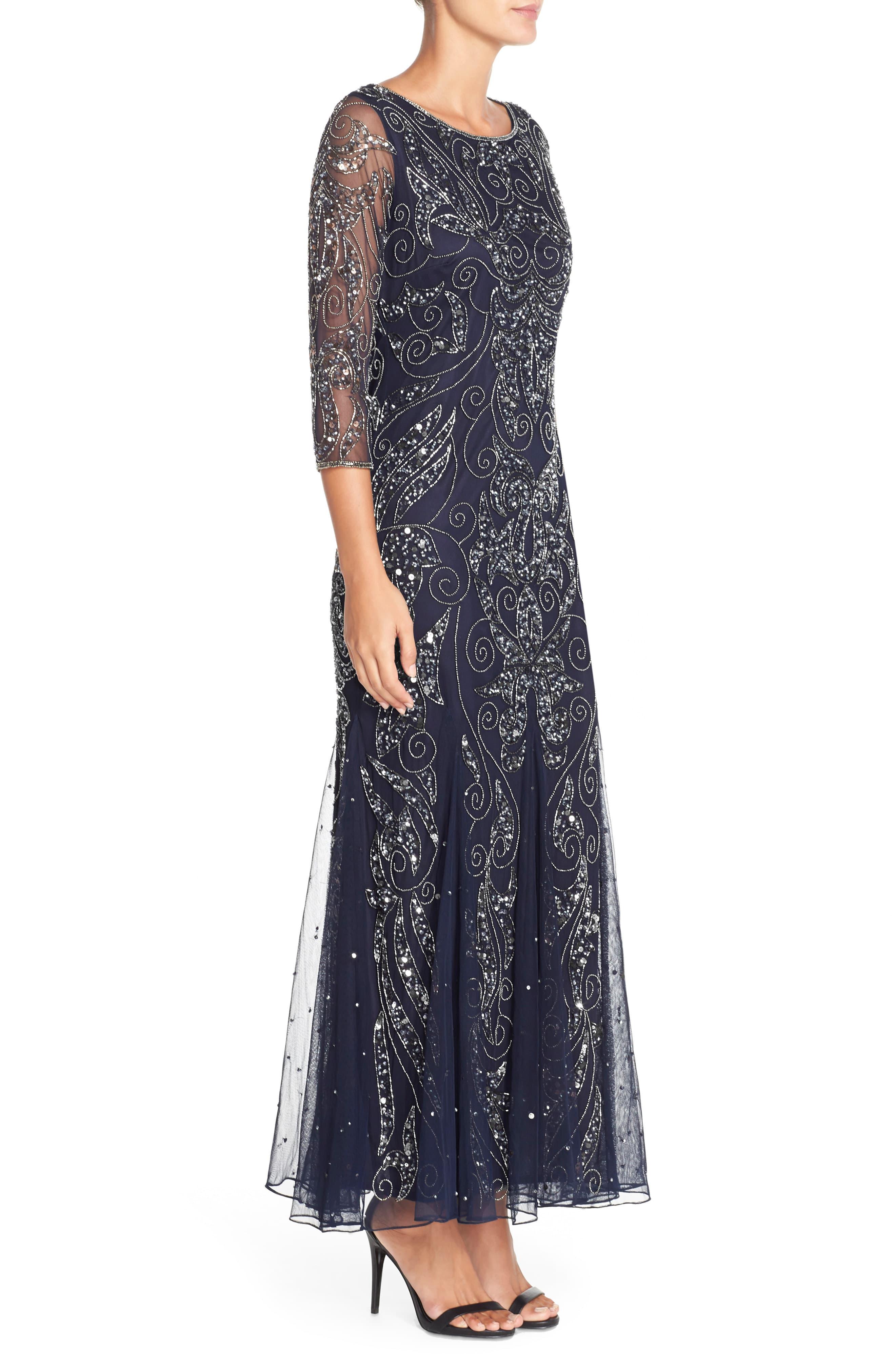 Pisarro Nights Embellished Mesh Gown in Navy (Blue) - Lyst