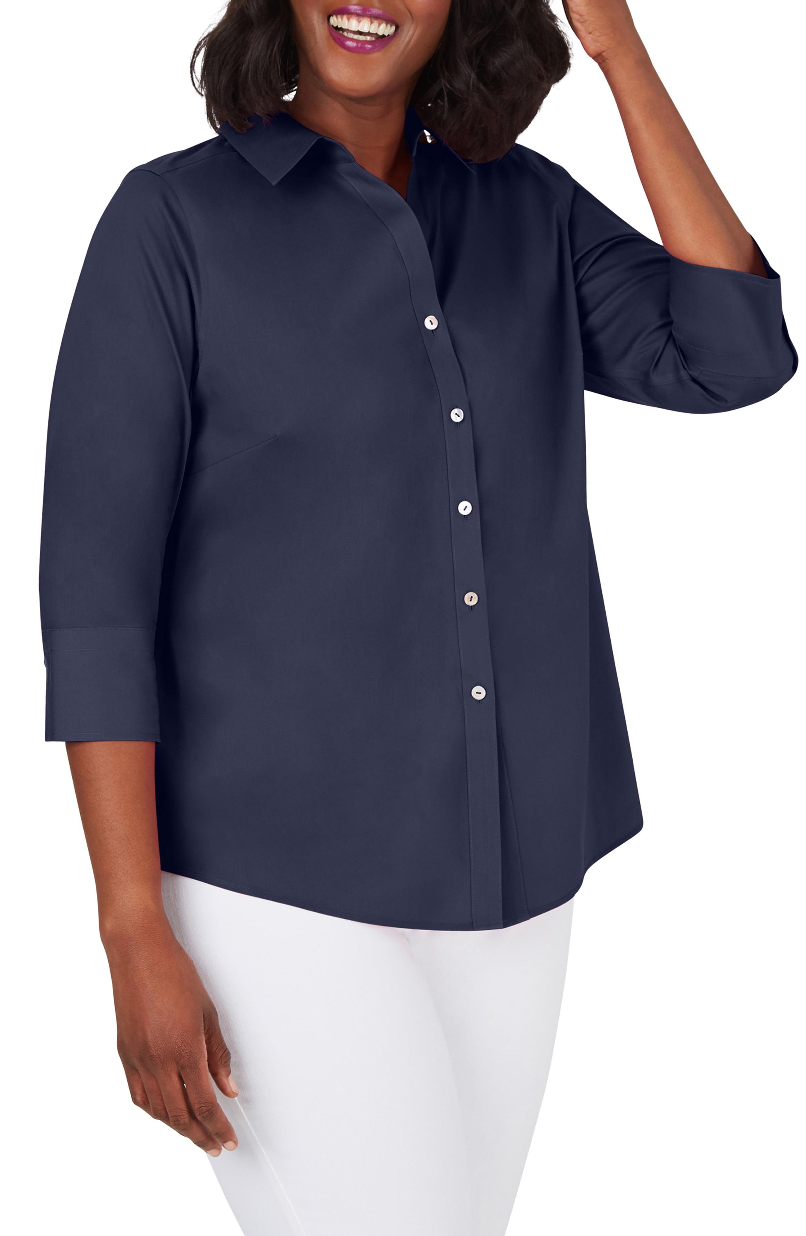 Foxcroft Mary Noniron Stretch Cotton Buttonup Shirt in Navy (Blue) Lyst