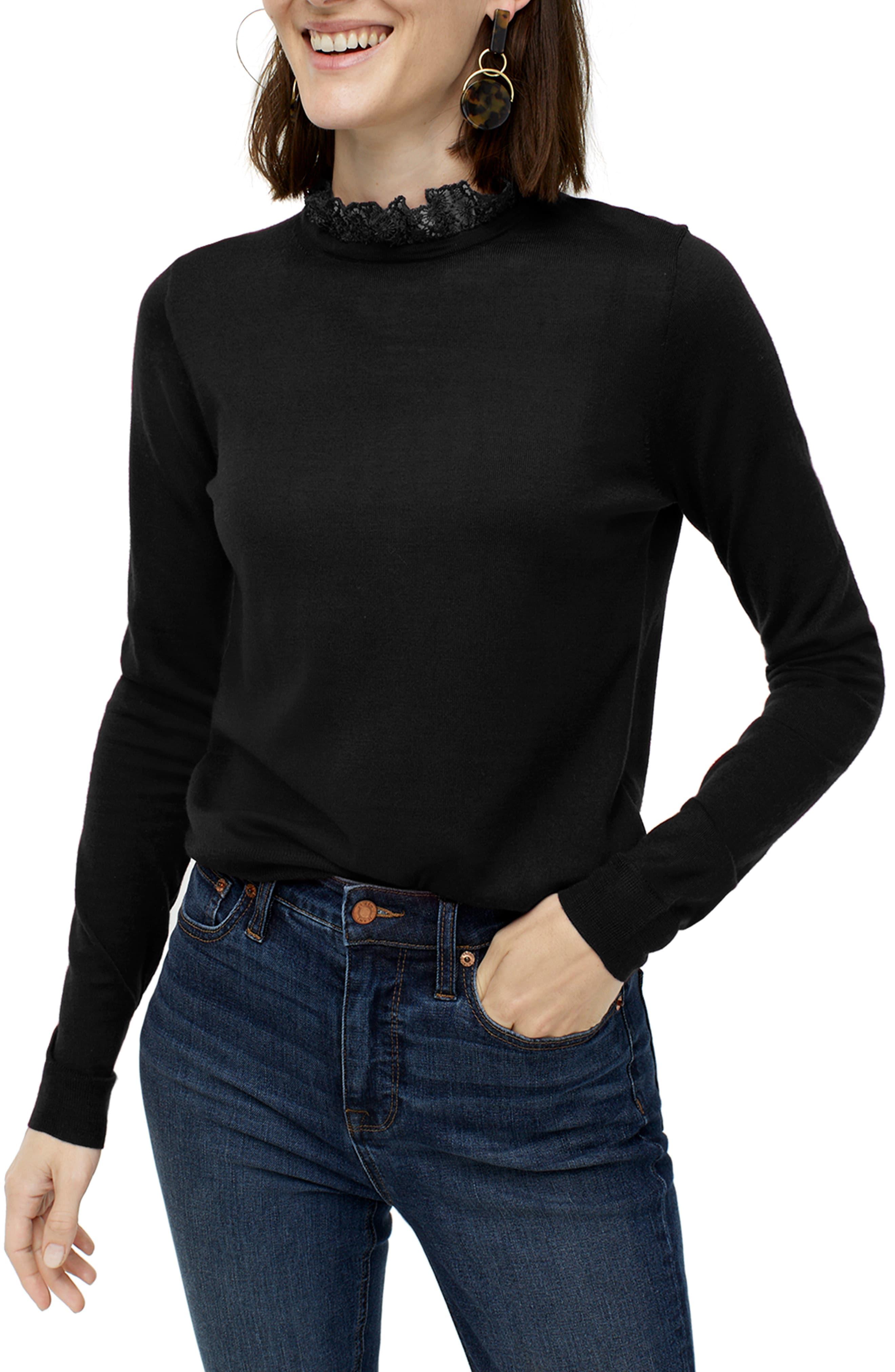 J.Crew Tippi Lace Collar Detail Sweater in Black Black Lace (Black) Lyst