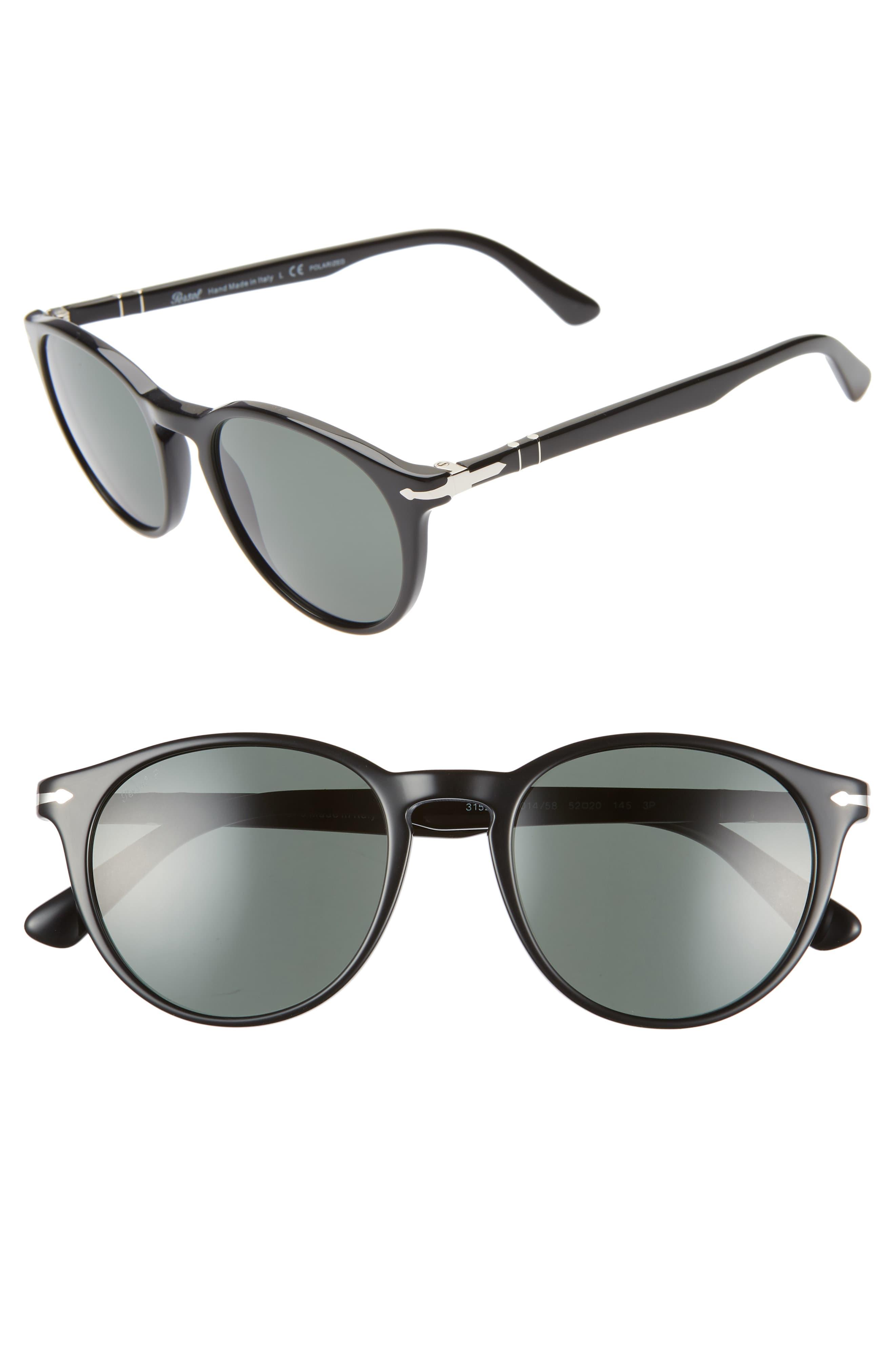 Persol 52mm Polarized Round Sunglasses in Green/ Grey (Gray) - Lyst