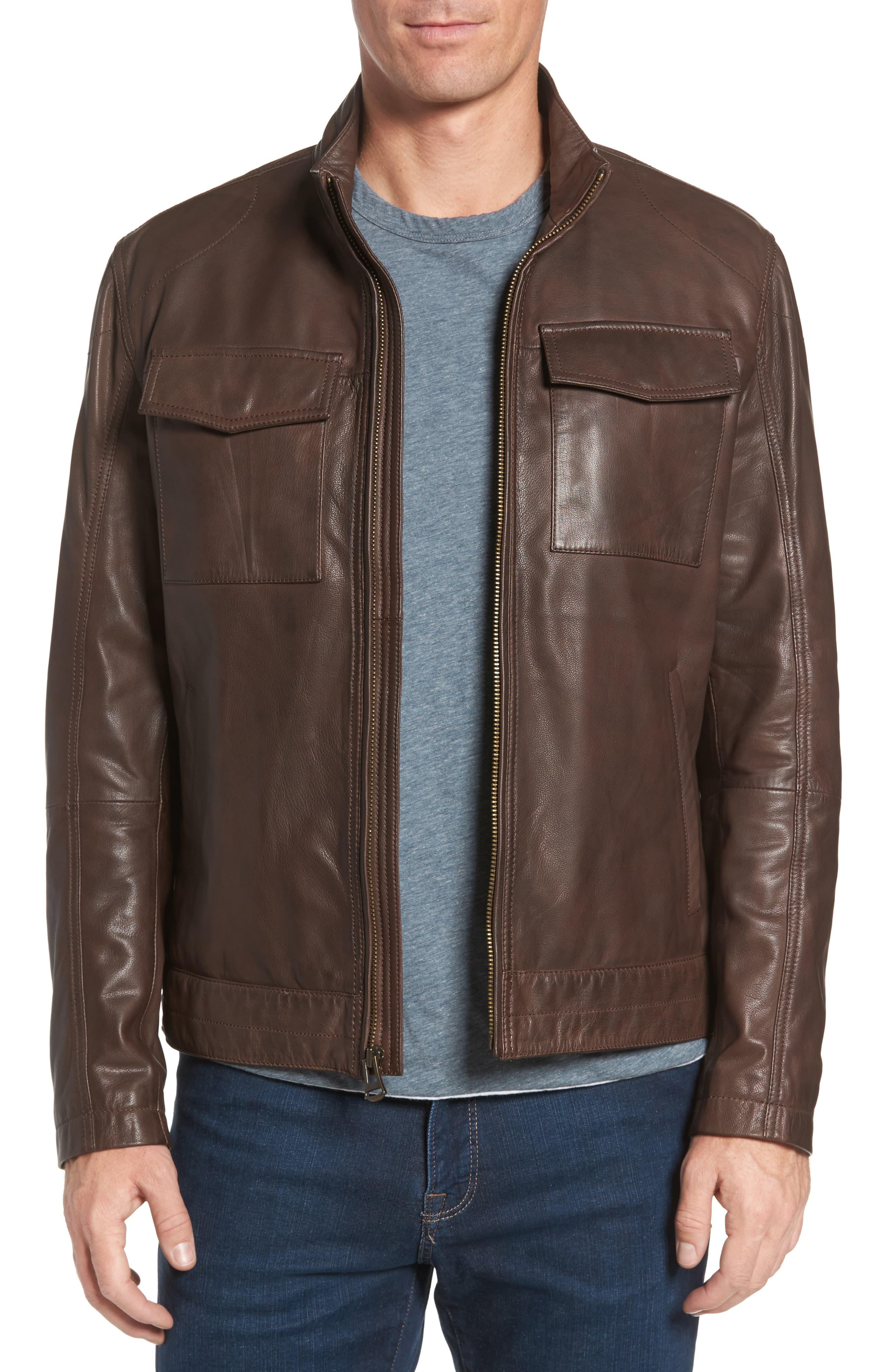 Cole Haan Washed Leather Trucker Jacket in Brown for Men Lyst