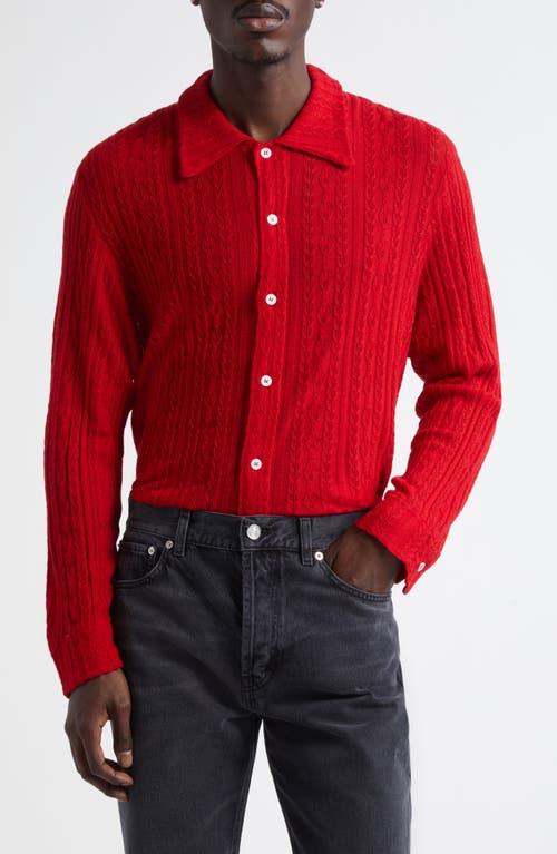Séfr Riku Merino Wool Cable Knit Button-Up Shirt in Red for Men | Lyst