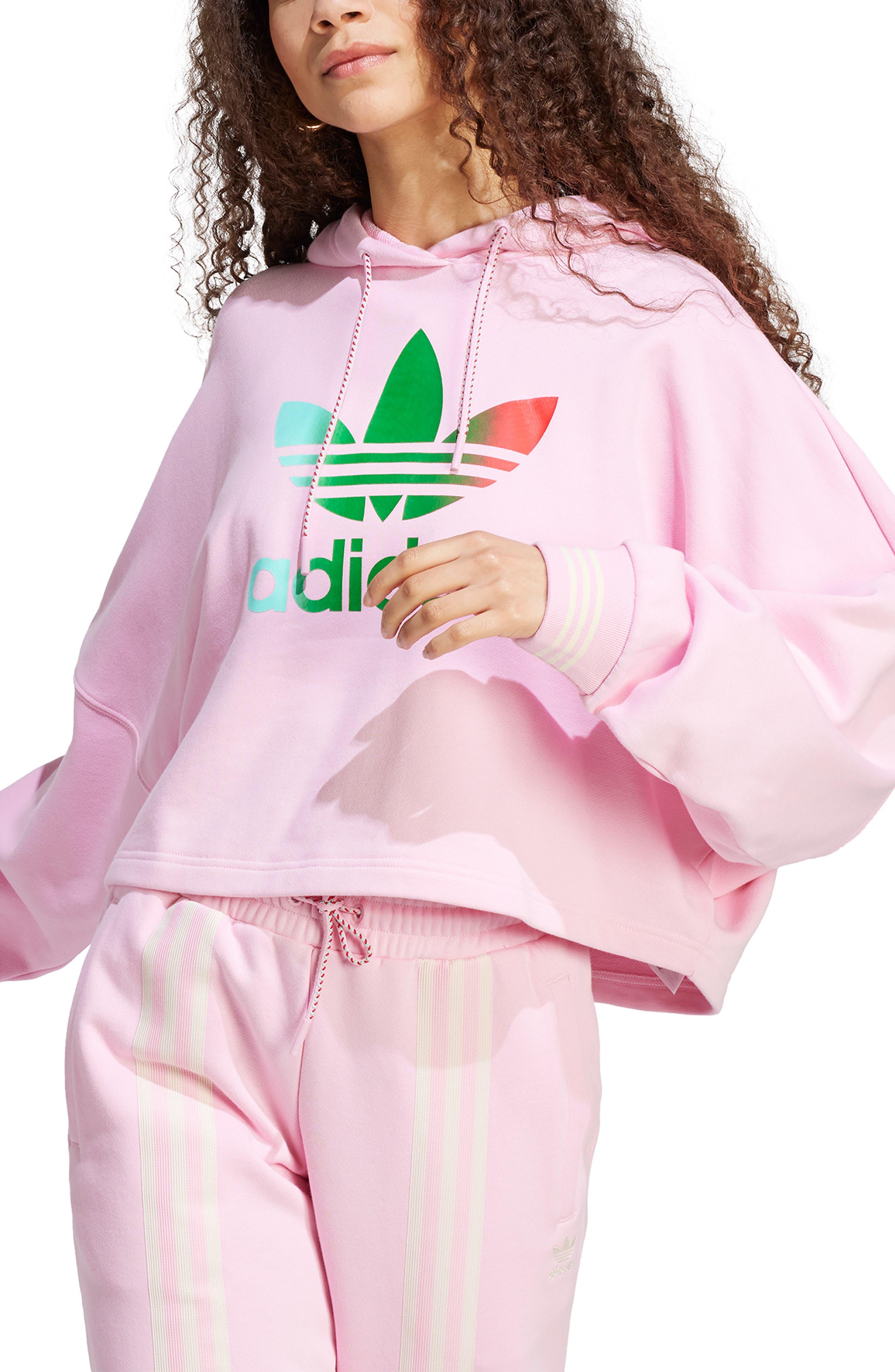 adidas Originals Adicolor Trefoil French Terry Crop Hoodie in Pink | Lyst