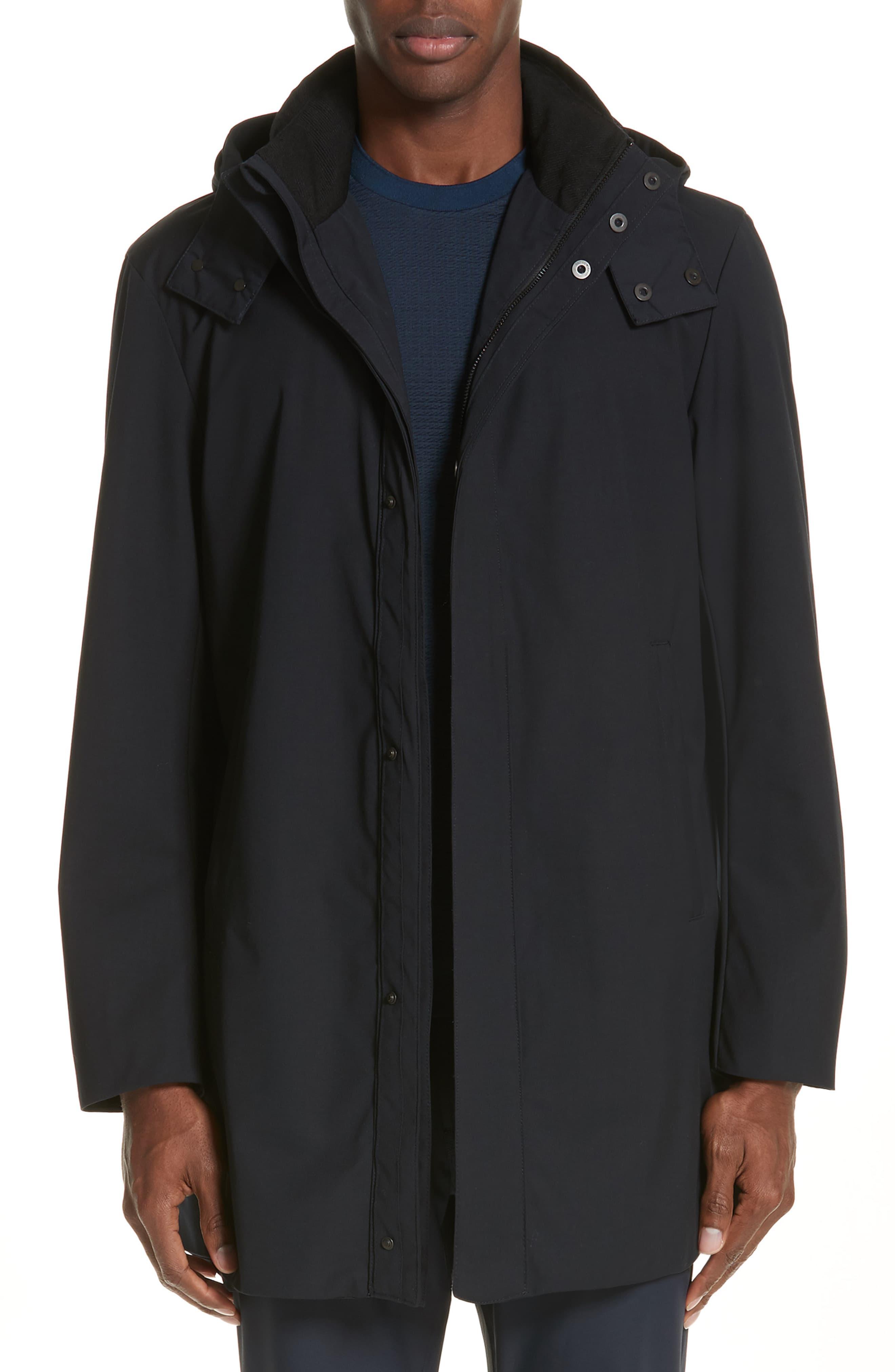 Emporio Armani Hooded Raincoat in Blue for Men - Lyst