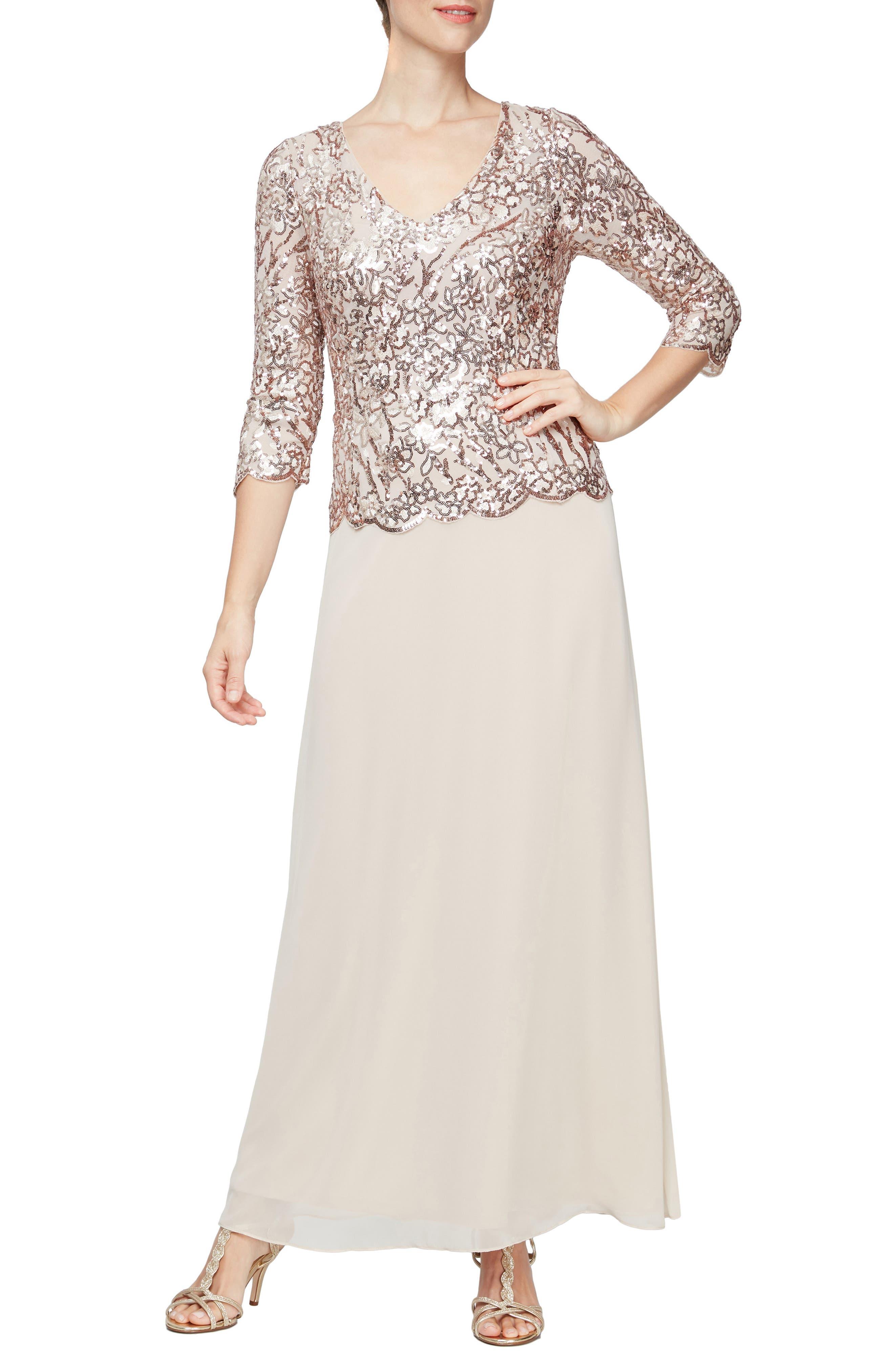 Alex Evenings Sequin Bodice Gown in Sand (Natural) Lyst