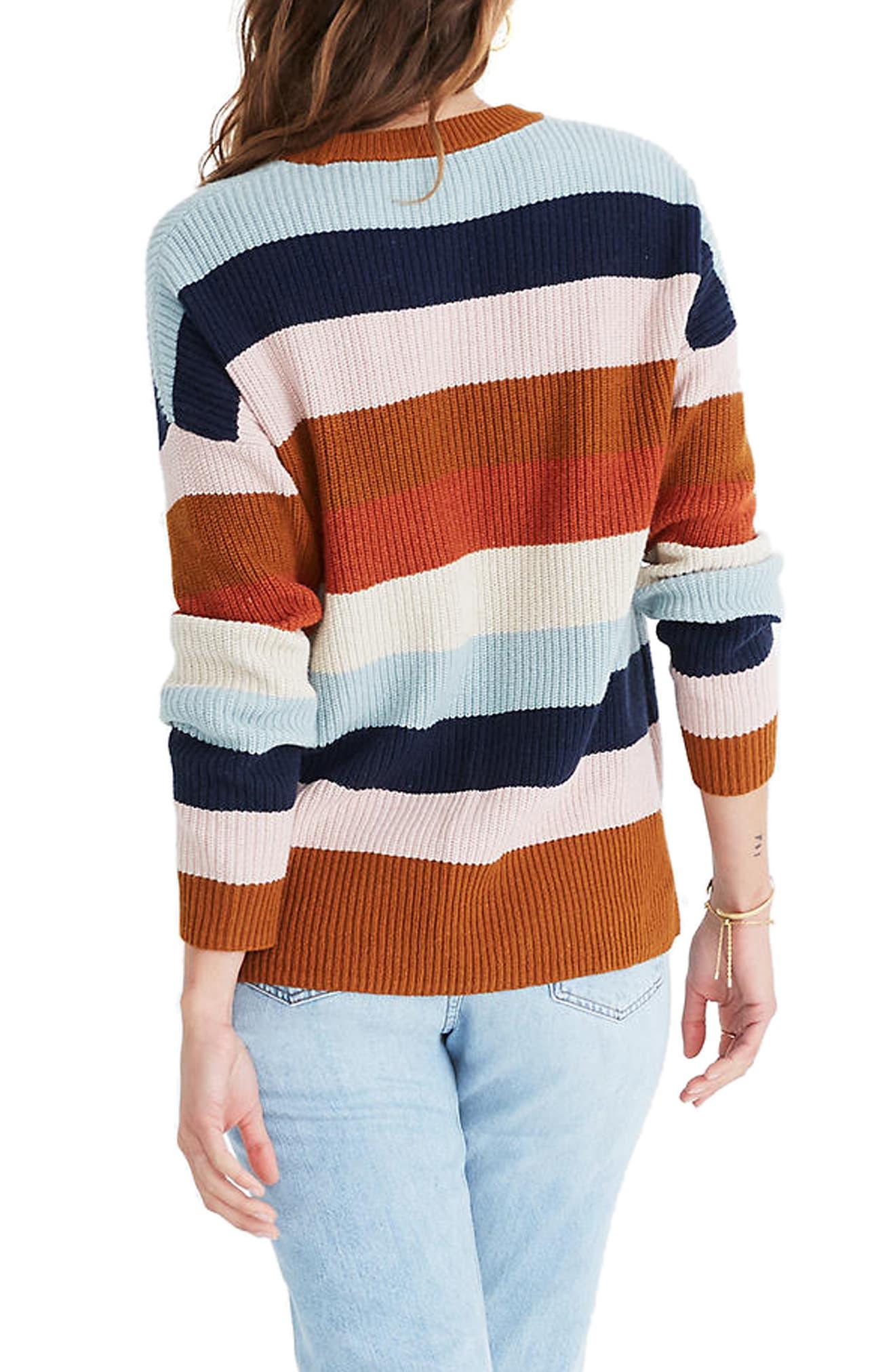 Madewell Cotton Thompson Pocket Pullover Sweater In Rainbow Stripe ...
