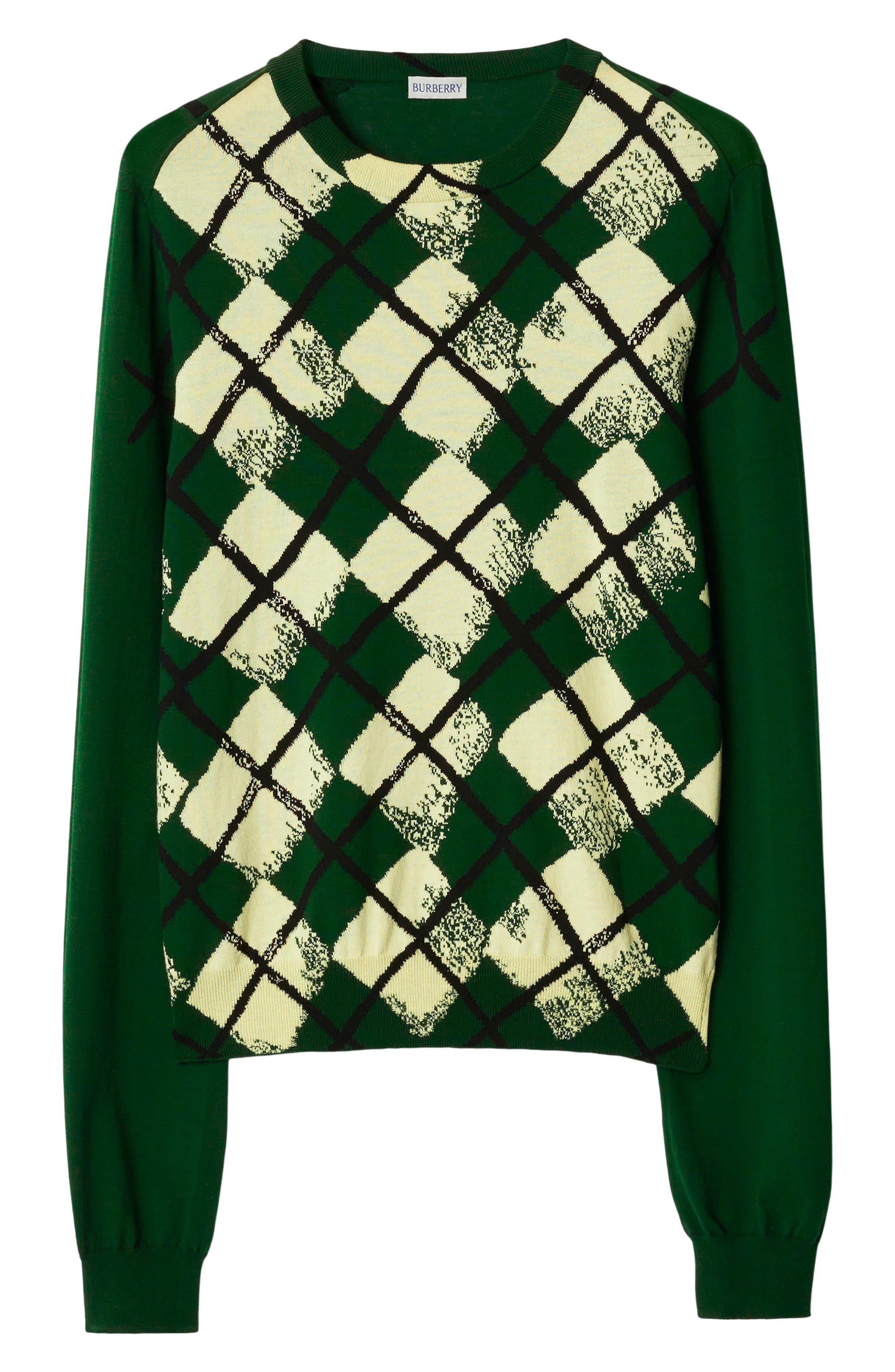 Burberry Argyle Cotton V neck Sweater in Green for Men Lyst