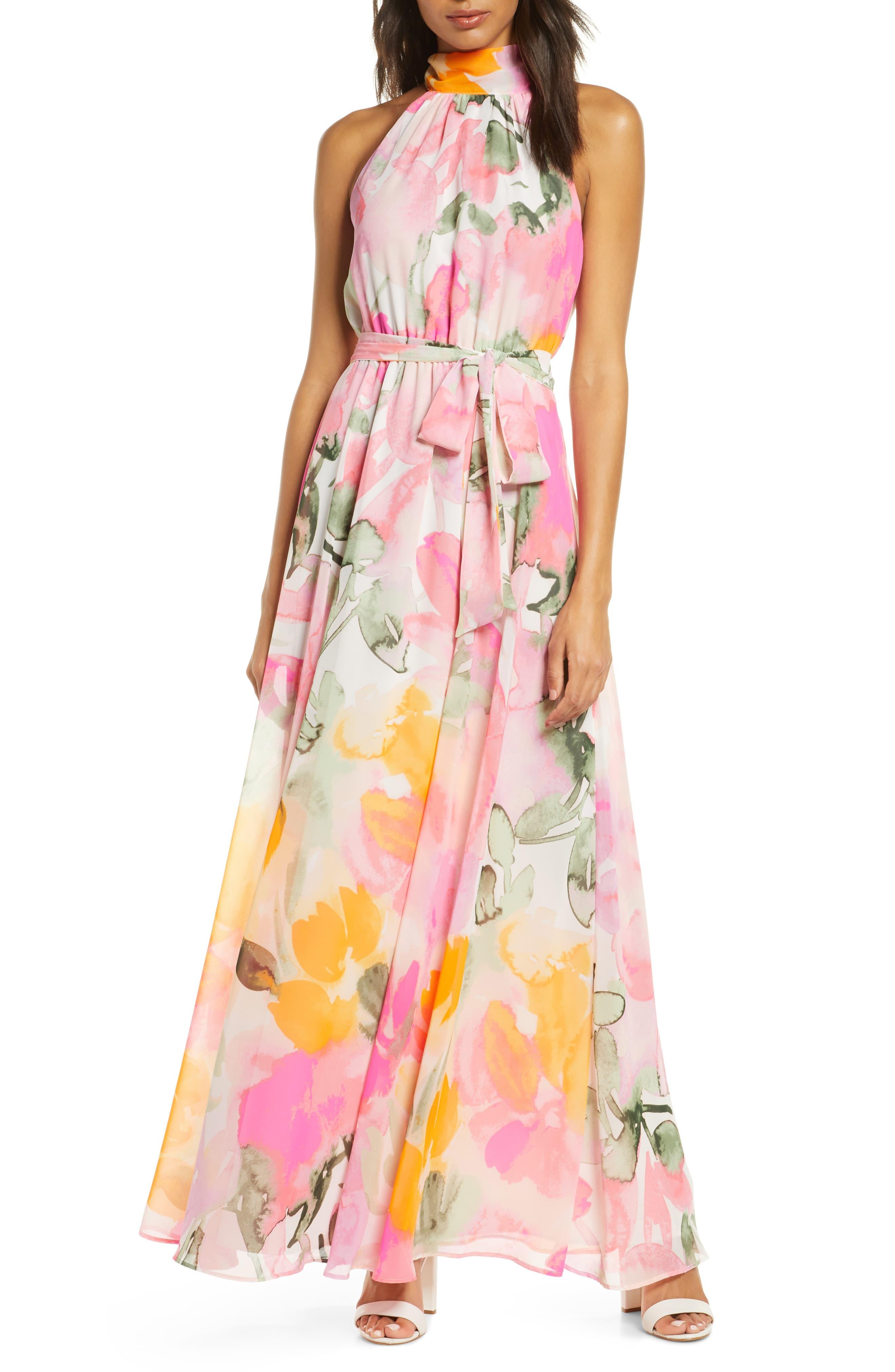 Eliza J Floral Halter Maxi Dress in Blush (Pink) Lyst