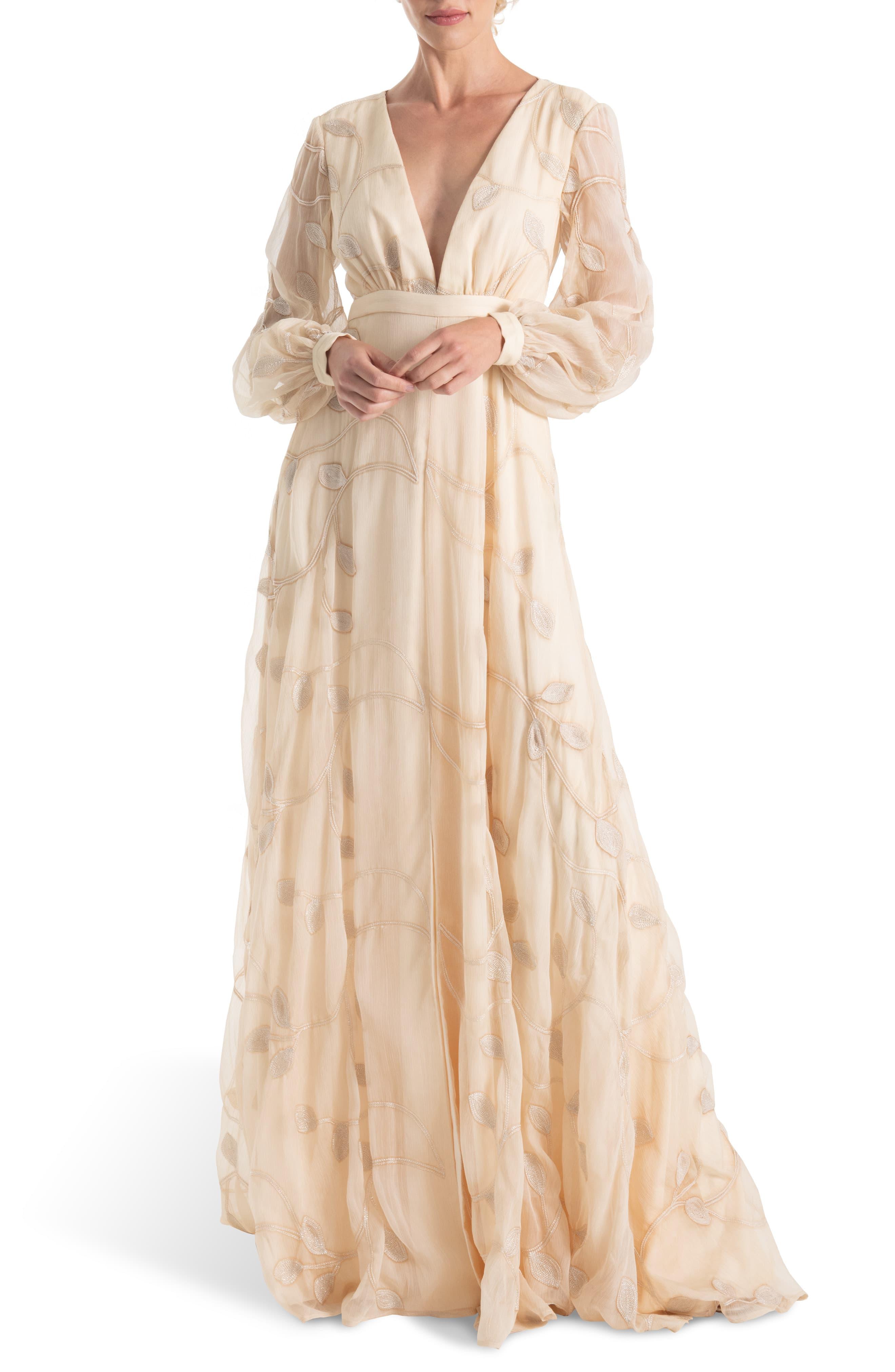 cream gown with sleeves