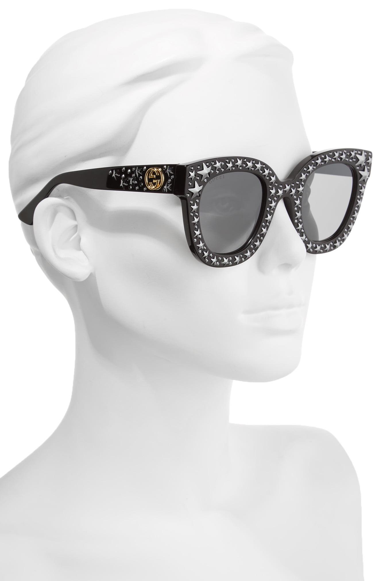 Gucci 49mm Swarovski Crystal Embellished Square Sunglasses In Black Silver Black Lyst