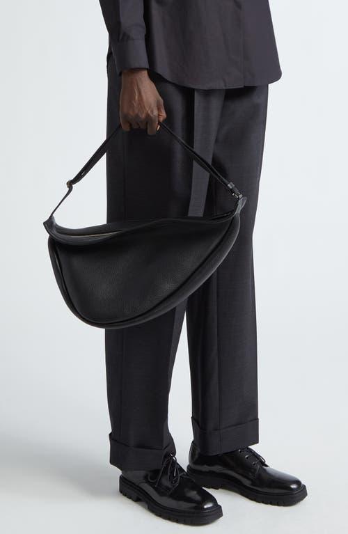 The Row Large Slouchy Banana Leather Crossbody Bag in Black