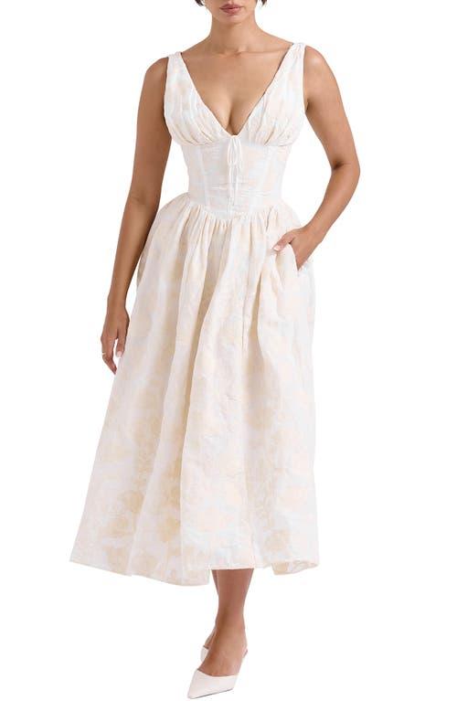 clarabelle corset bodice pima cotton blend cocktail dress House Of Cb Embroidered in Pink Color:Fluorescent Sky sku_321137 Exclusive retailer Hidden back Long Sleeve Bridesmaid Dresses