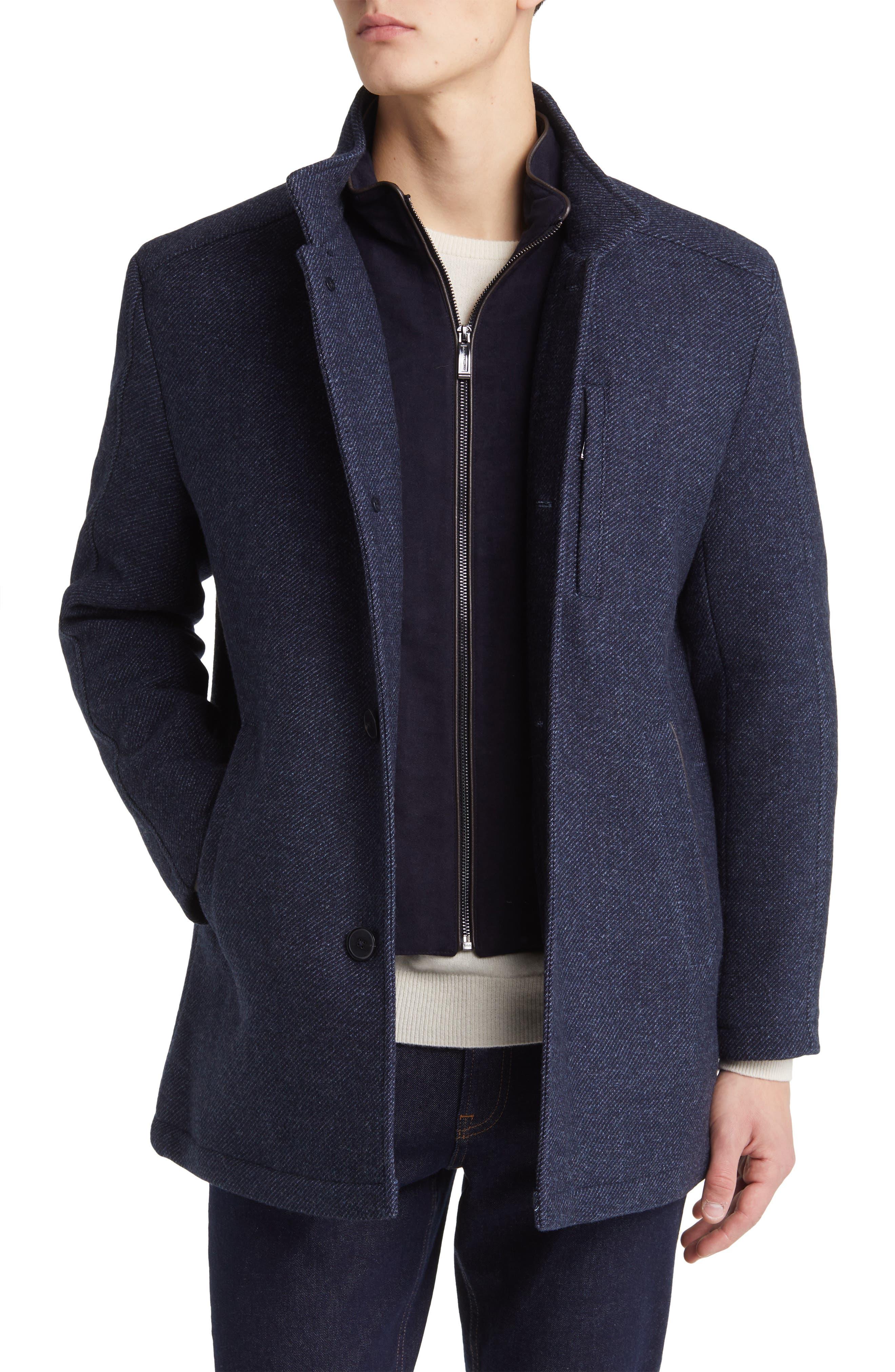 Cole haan wool blend overcoat with knit bib inset cheap