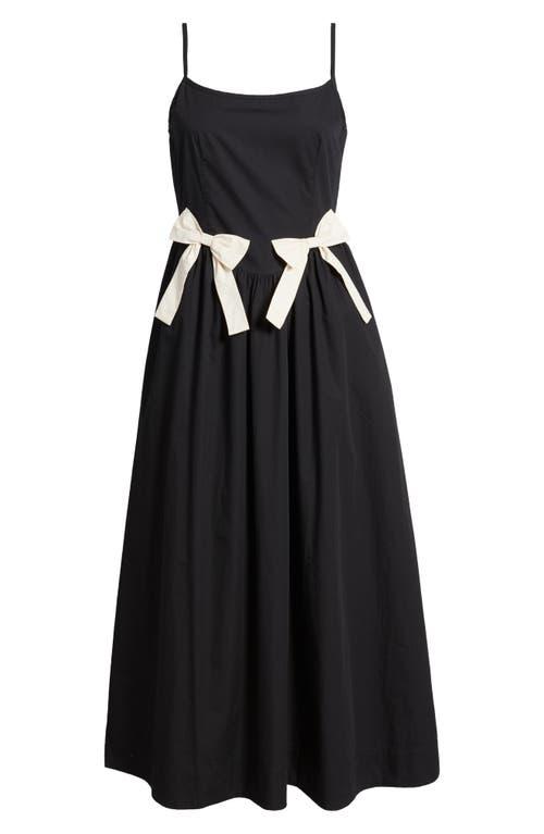 Moon River Bow Detail Cotton Midi Dress in Black | Lyst