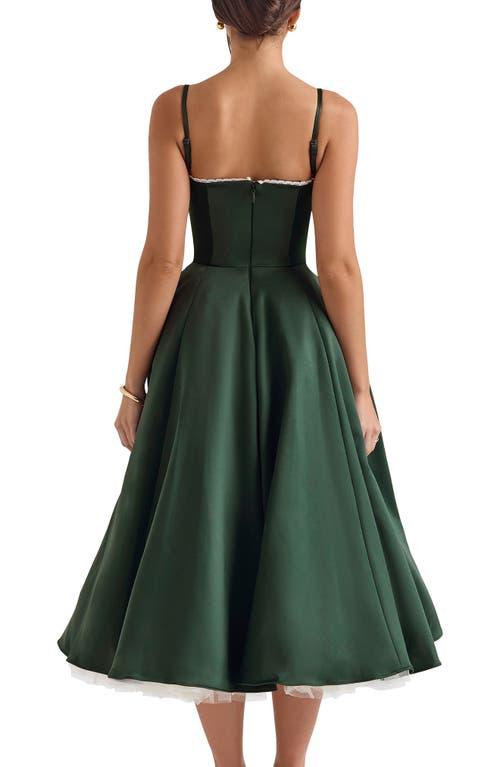 House Of Cb Mademoiselle Bustier Stretch Satin Midi Dress in Green