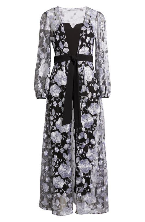 Julia Jordan Floral Embroidery Long Jacket & Jumpsuit Set in Gray | Lyst