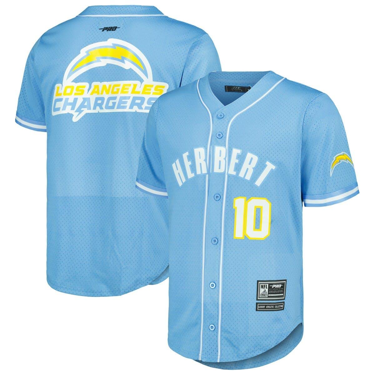 Pro Standard Justin Herbert Los Angeles Chargers Mesh Baseball Button-up T- shirt At Nordstrom in Blue for Men