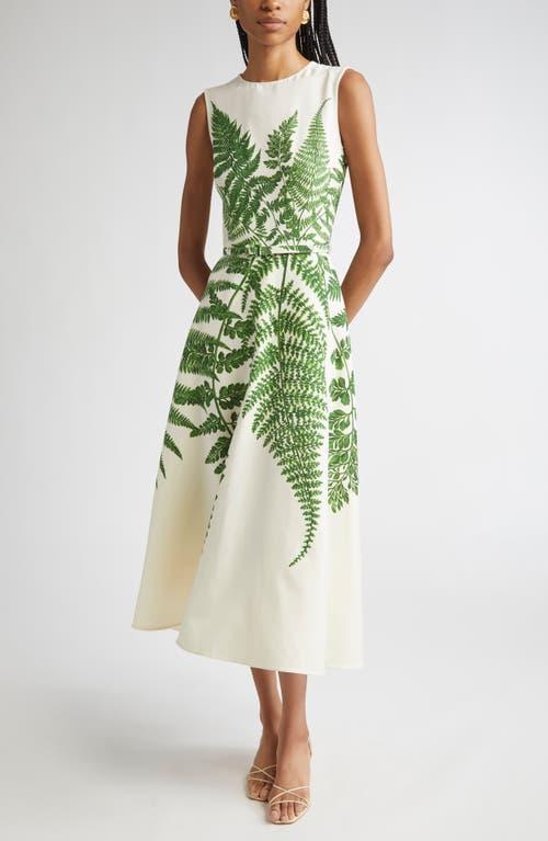 Oscar de la Renta Placed Fern Print Wool Blend A-Line Dress in Green | Lyst