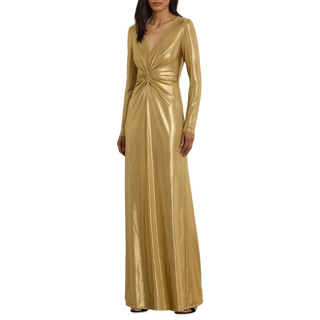 Ralph Lauren Metallic Jersey Twist Front Gown | Lyst