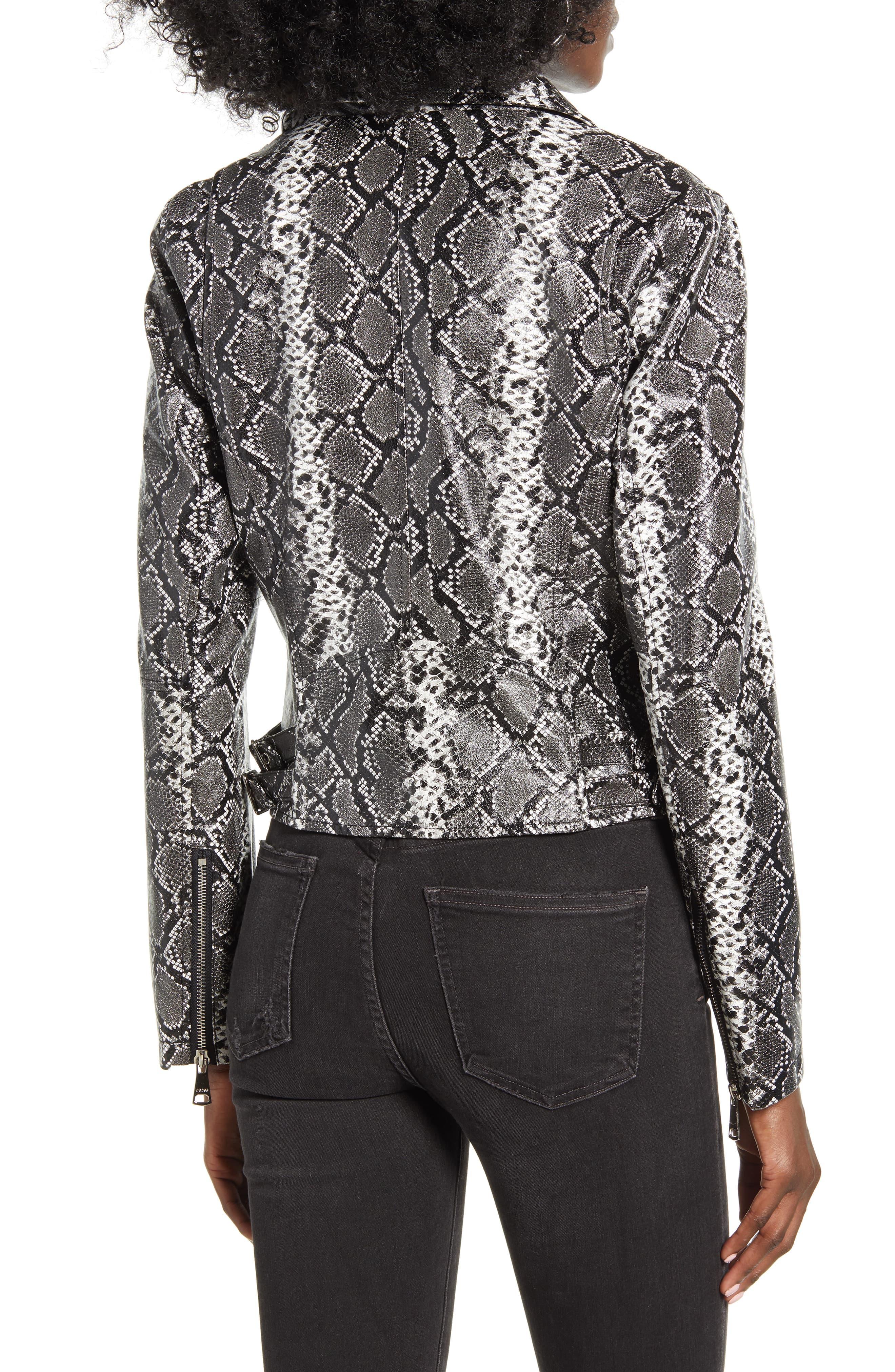 Vigoss Snake Print Faux Leather Moto Jacket in Dark Grey Snake (Gray ...