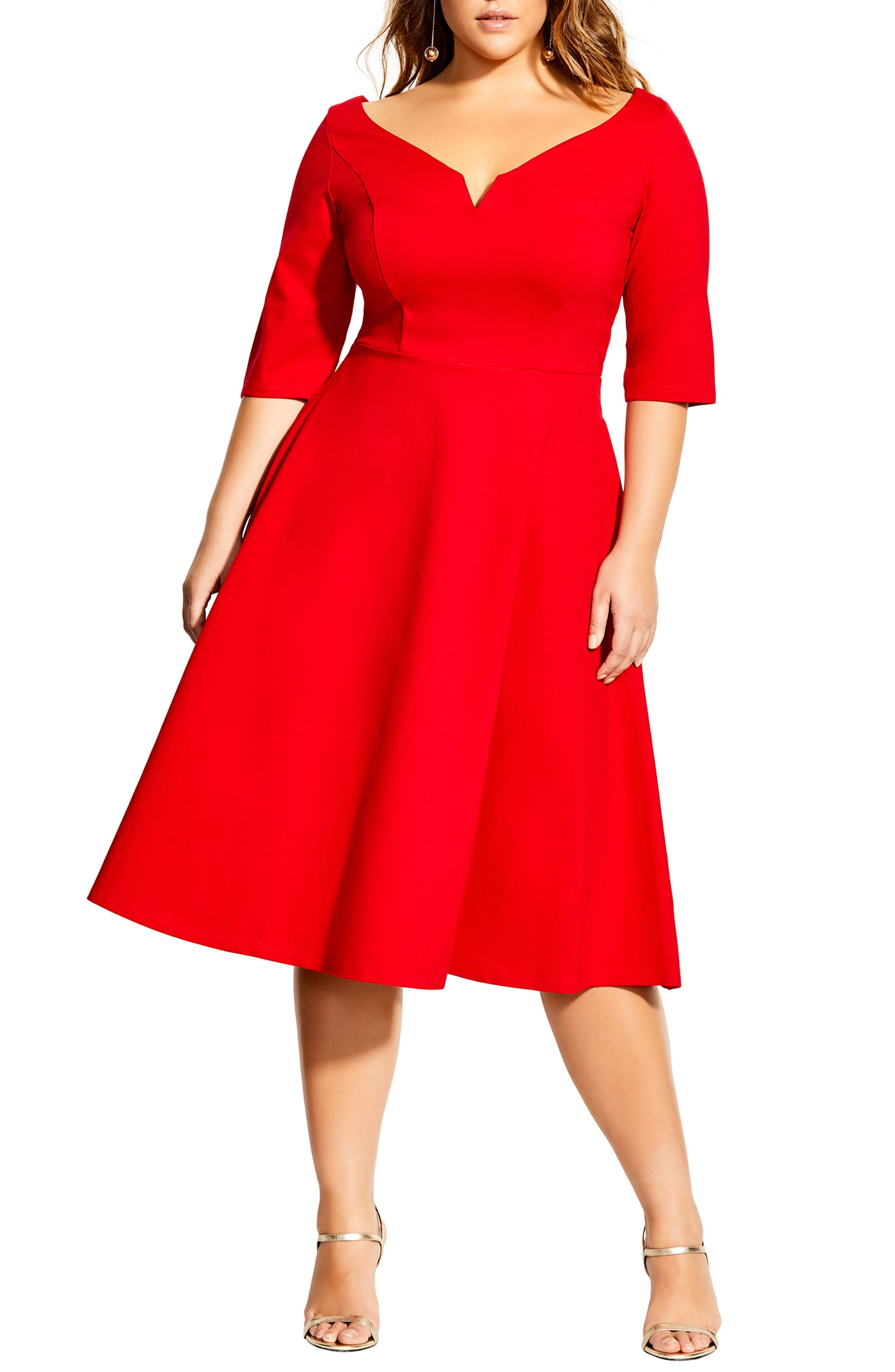 City Chic Cute Girl Sweetheart Neck Fit & Flare Dress in Red Lyst