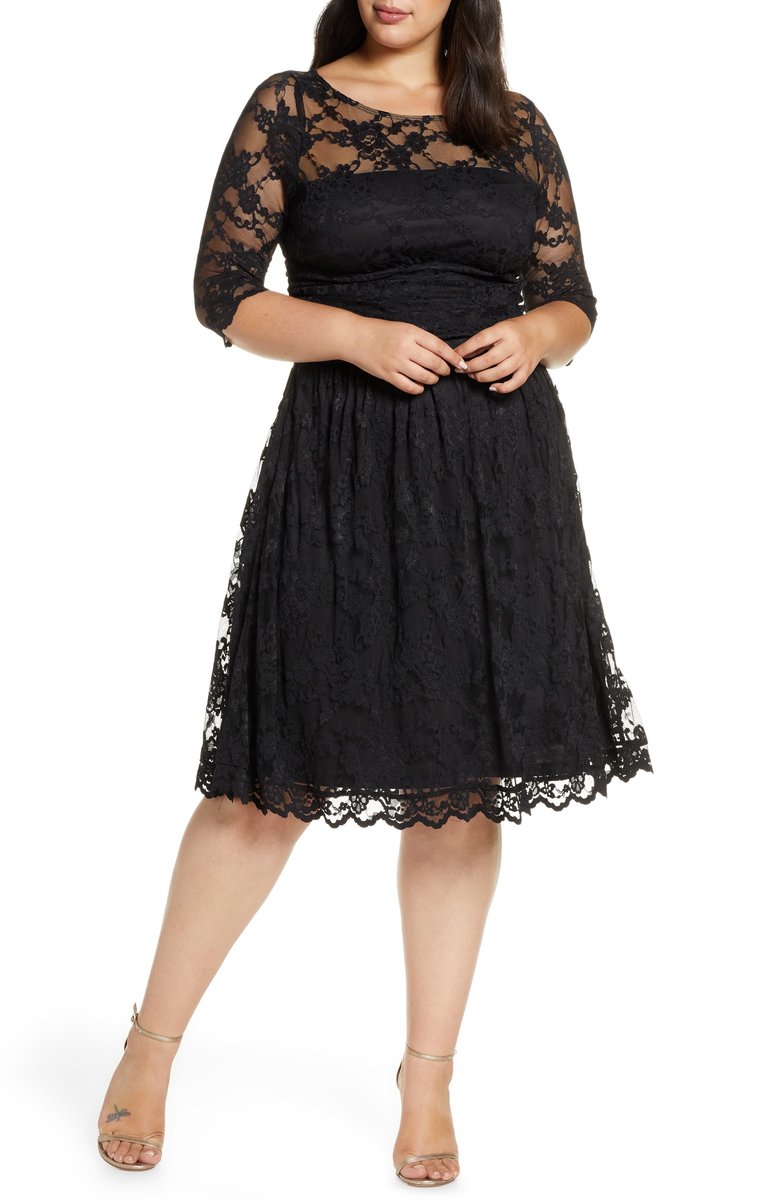 Kiyonna Luna Lace A-line Dress in Onyx (Black) - Lyst