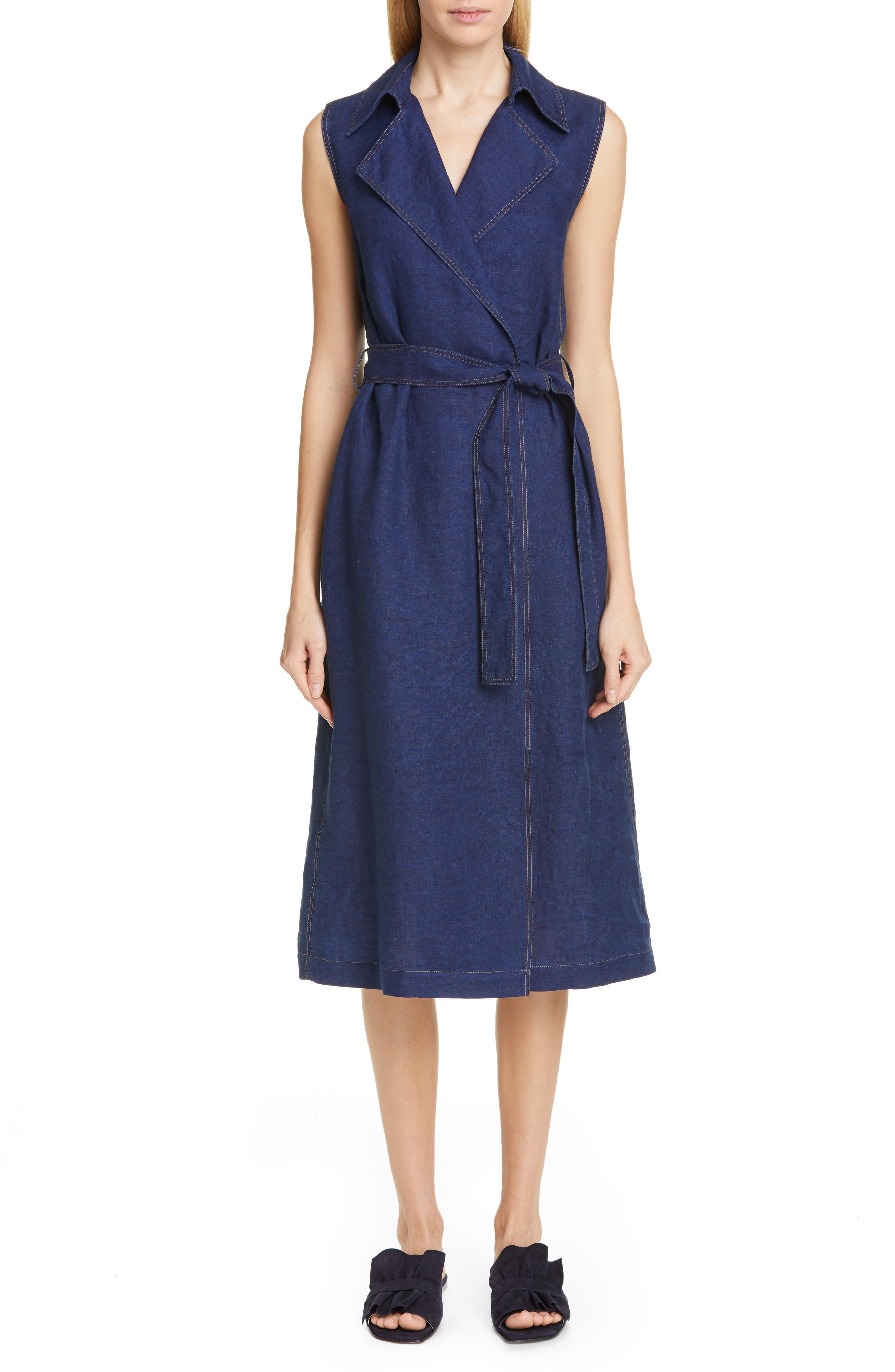 Lyst - Lafayette 148 New York Florence Belted A-line Linen Wrap Dress ...