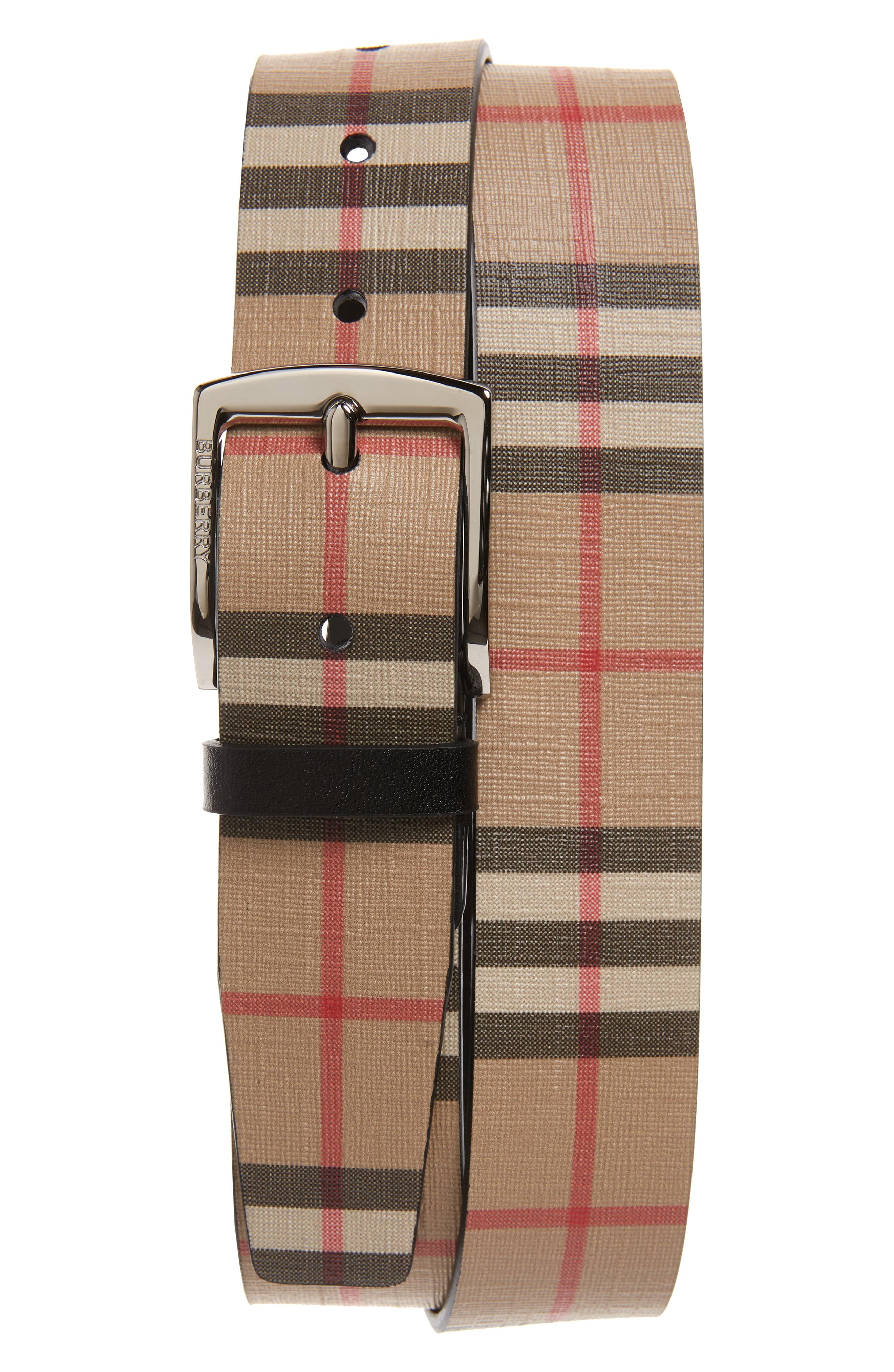 Burberry Check Belt in Natural for Men - Lyst