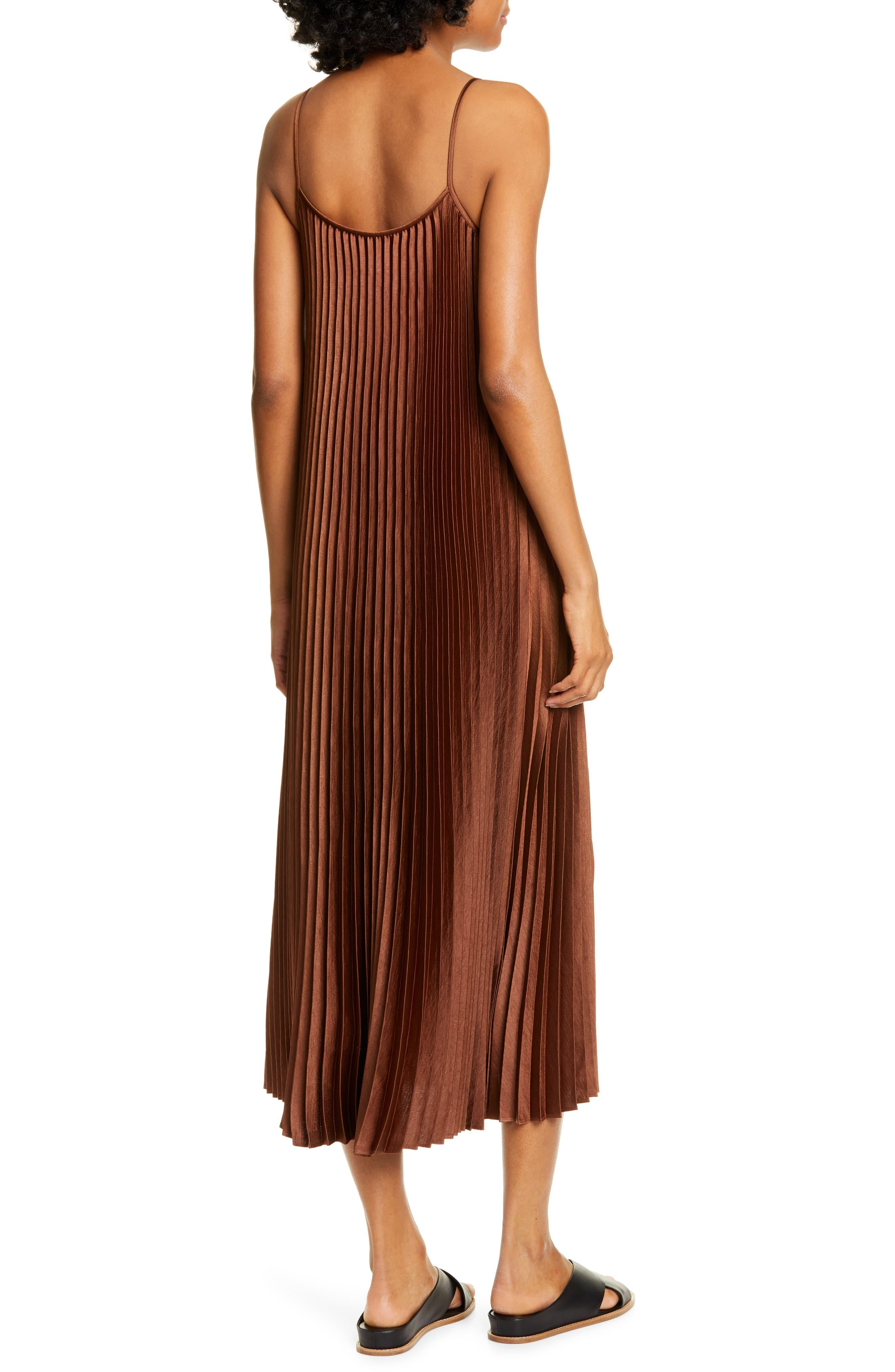 vince pleated satin slip dress
