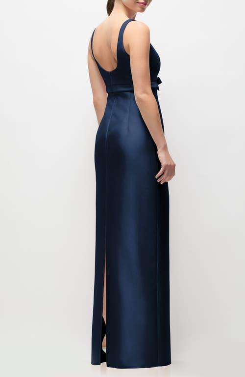 alfred sung midnight blue dress Alfred Sung Midnight Blue Draped One-Shoulder