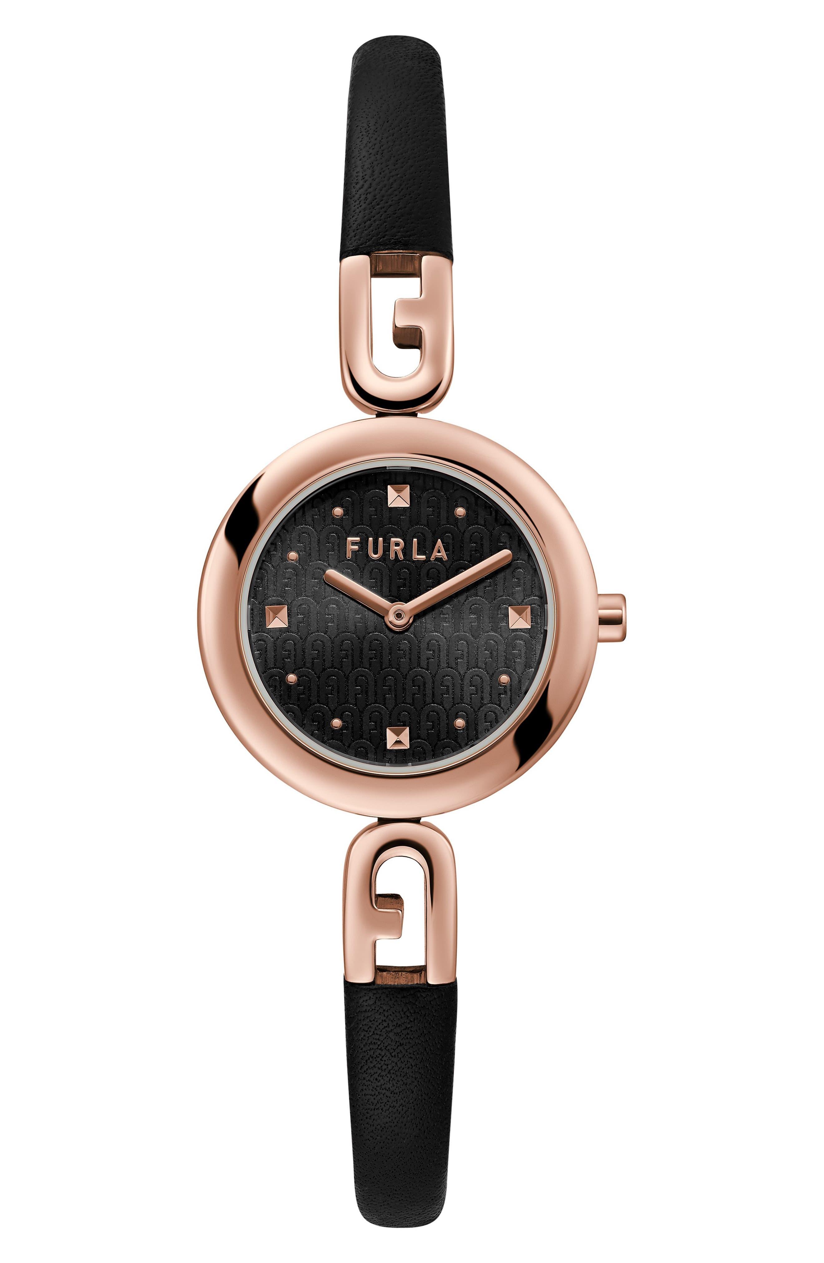 Furla Bangle Leather Strap Watch in Black for Men | Lyst