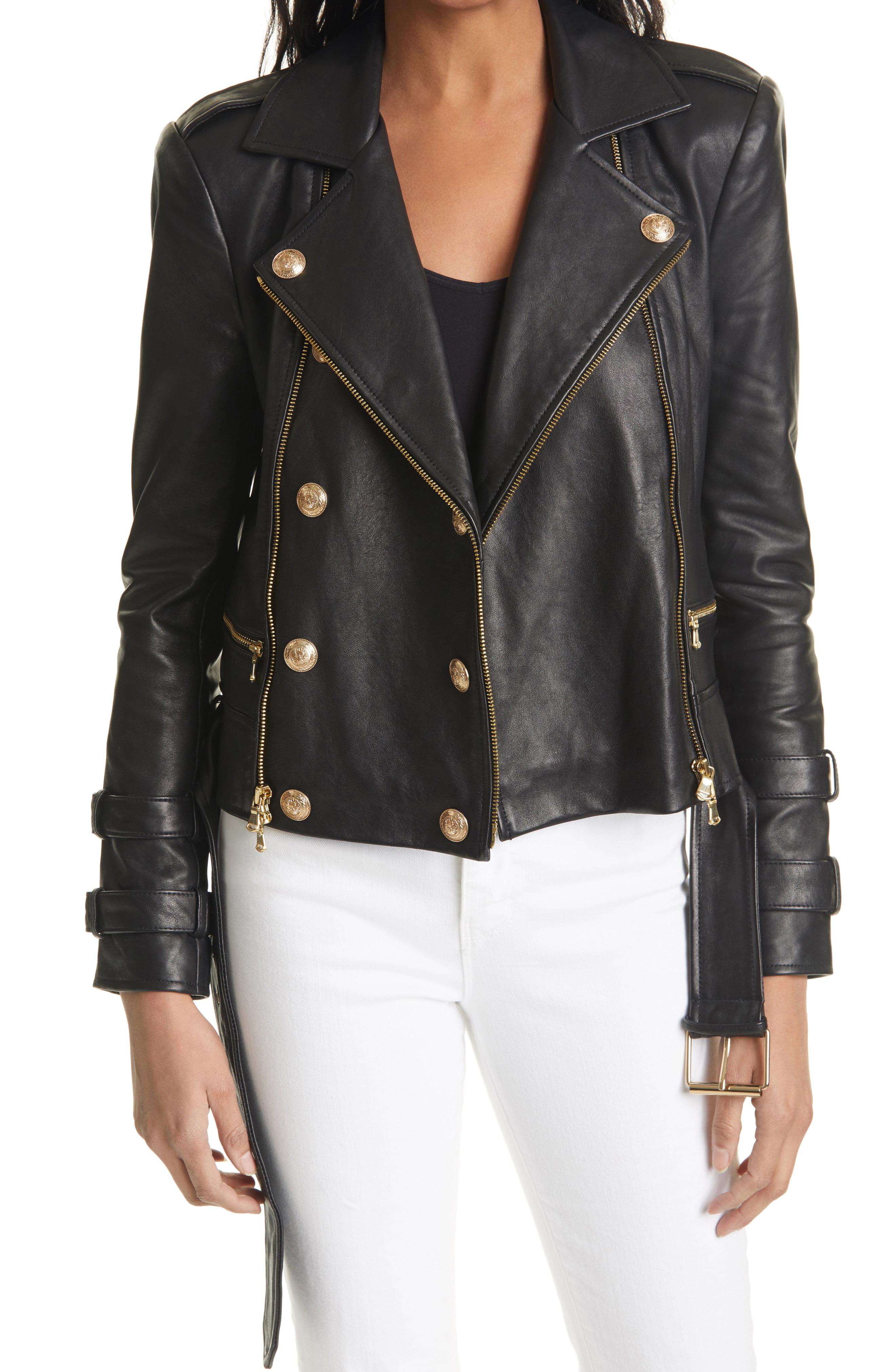 L'Agence Billie Belted Leather Moto Jacket in Black | Lyst