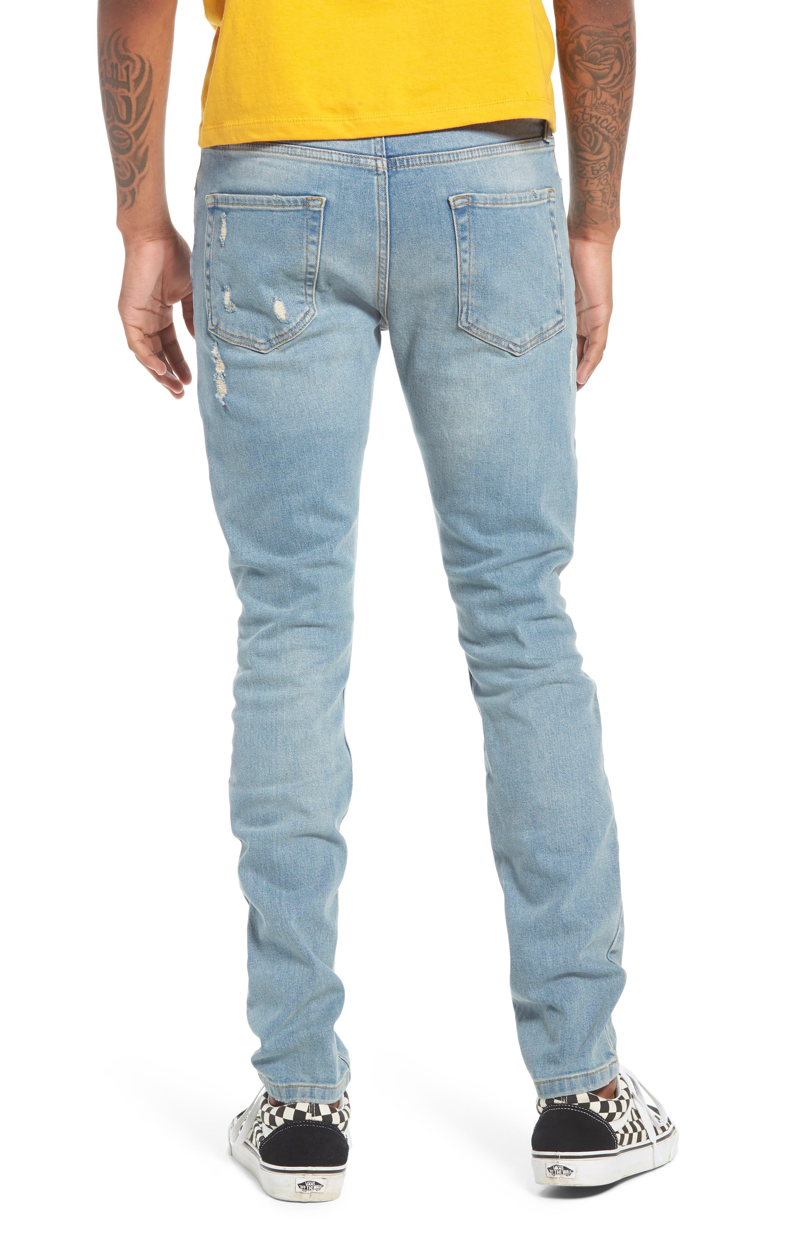TOPMAN Denim Ripped Stretch Skinny Fit Jeans in Light Wash Denim (Blue ...