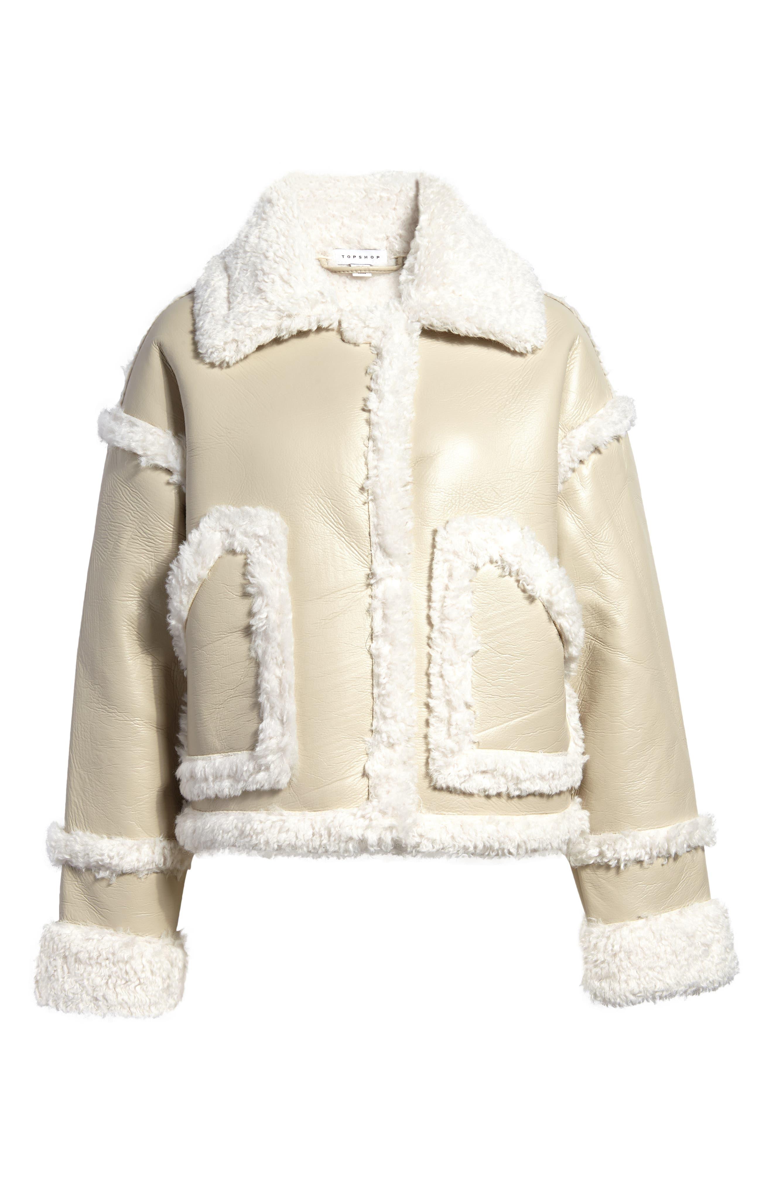 TOPSHOP Caspian Faux Leather Car Jacket With Faux Fur Trim in Gray | Lyst