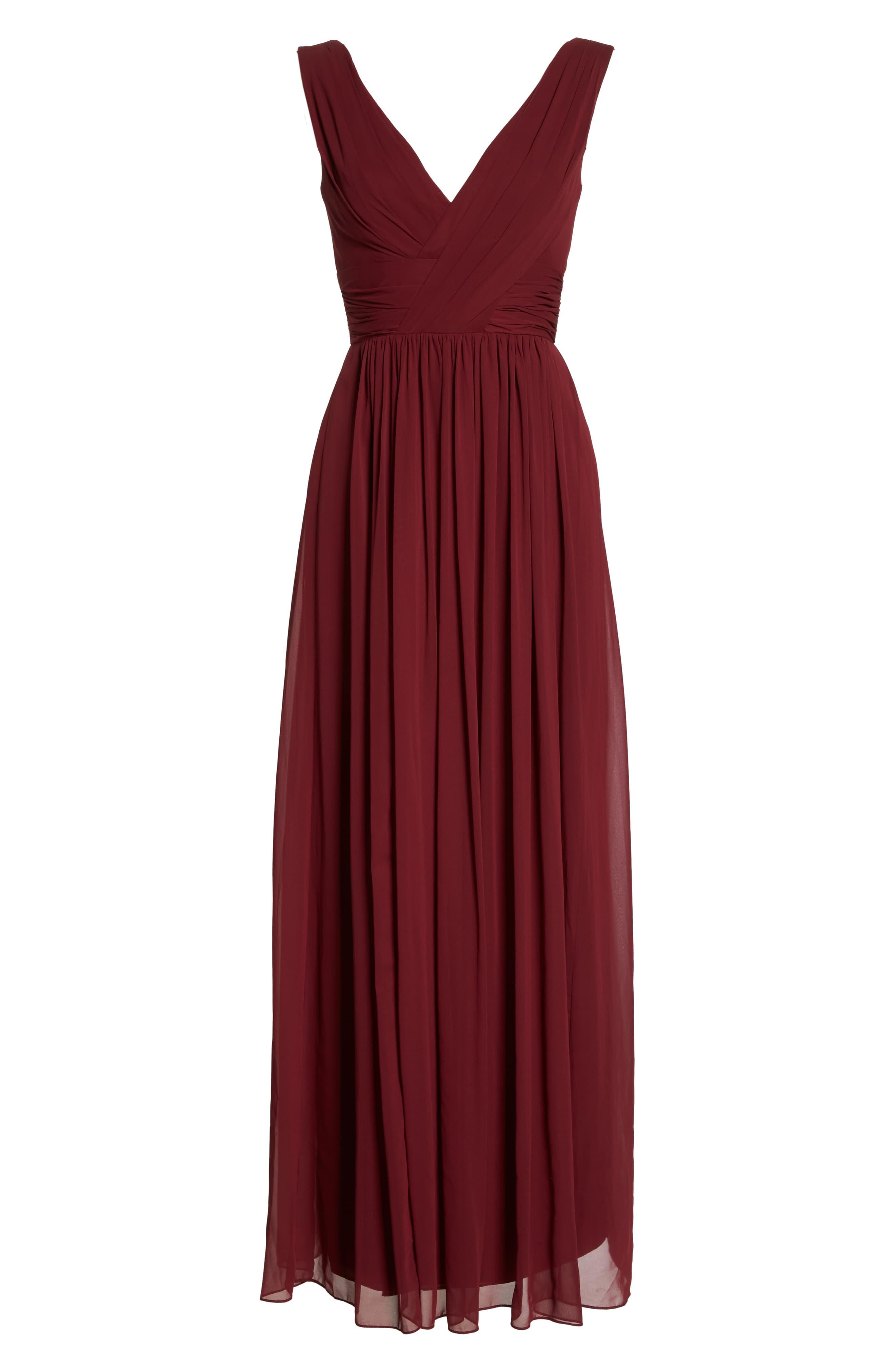 surplice ruched chiffon gown