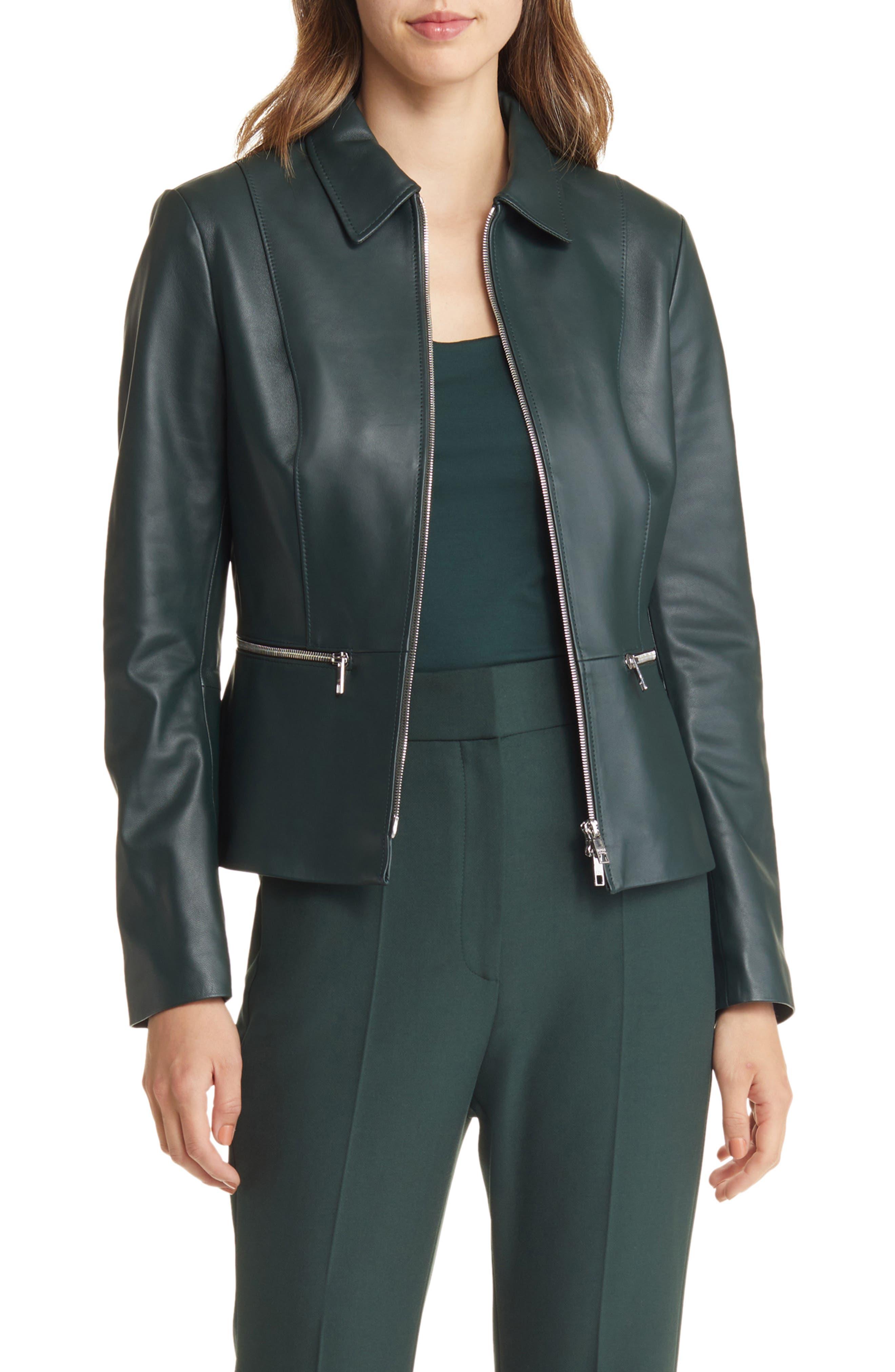 kran hovedsagelig Indvending BOSS by HUGO BOSS Salomea Leather Jacket in Green | Lyst