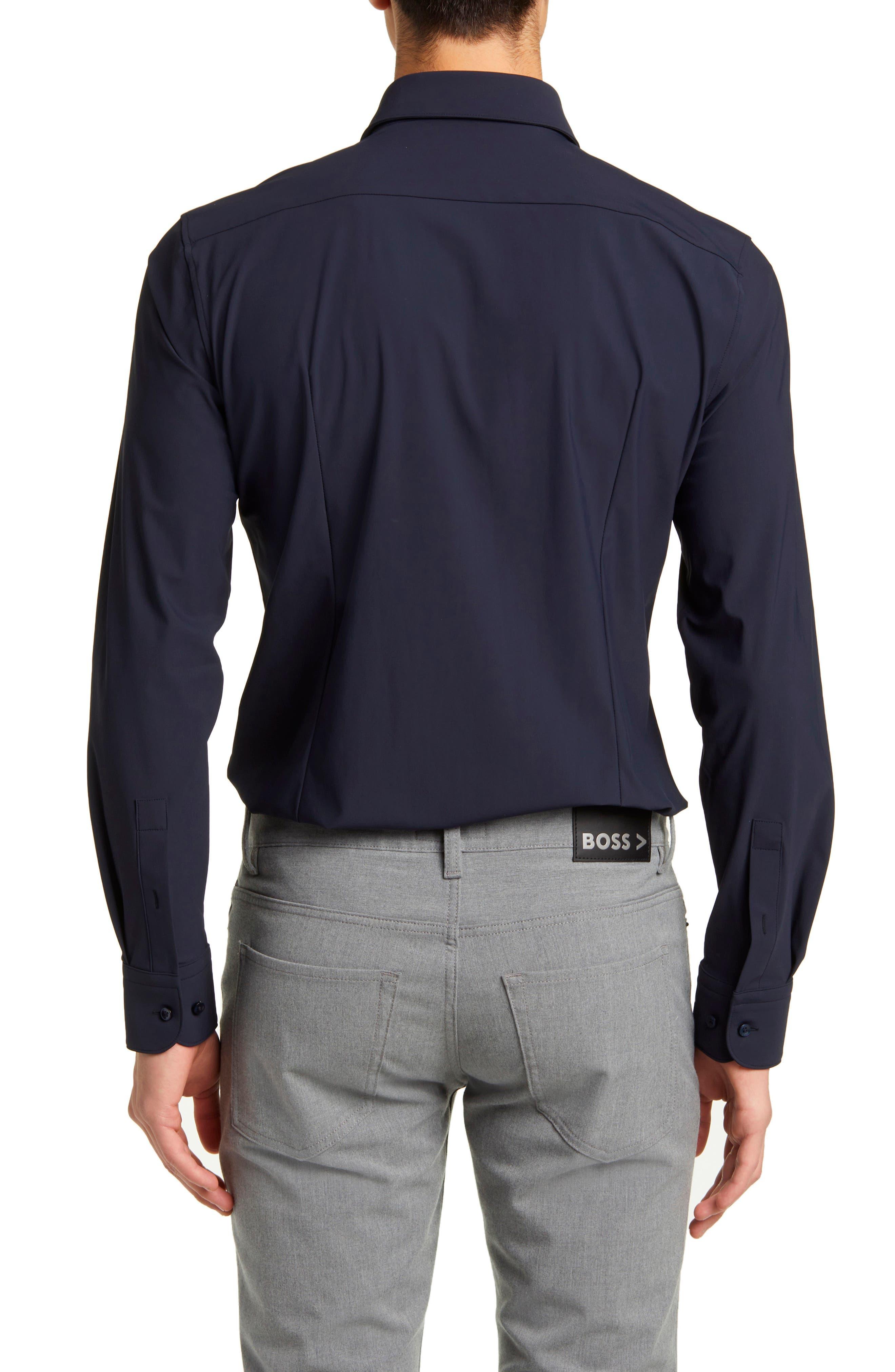 BOSS by HUGO BOSS Hank Slim Fit Solid Navy Performance Dress Shirt in Blue  for Men | Lyst