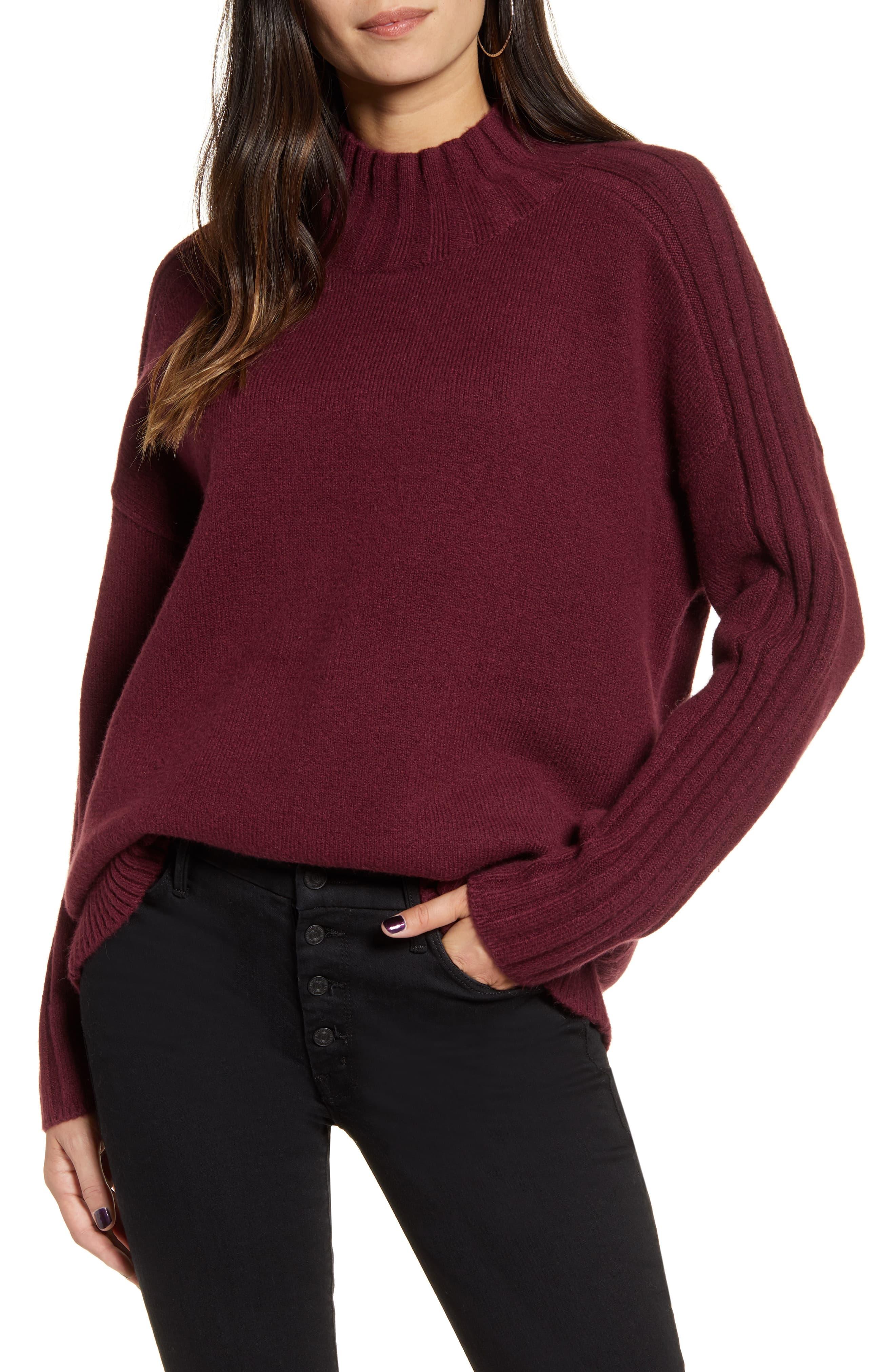 red mock neck sweater