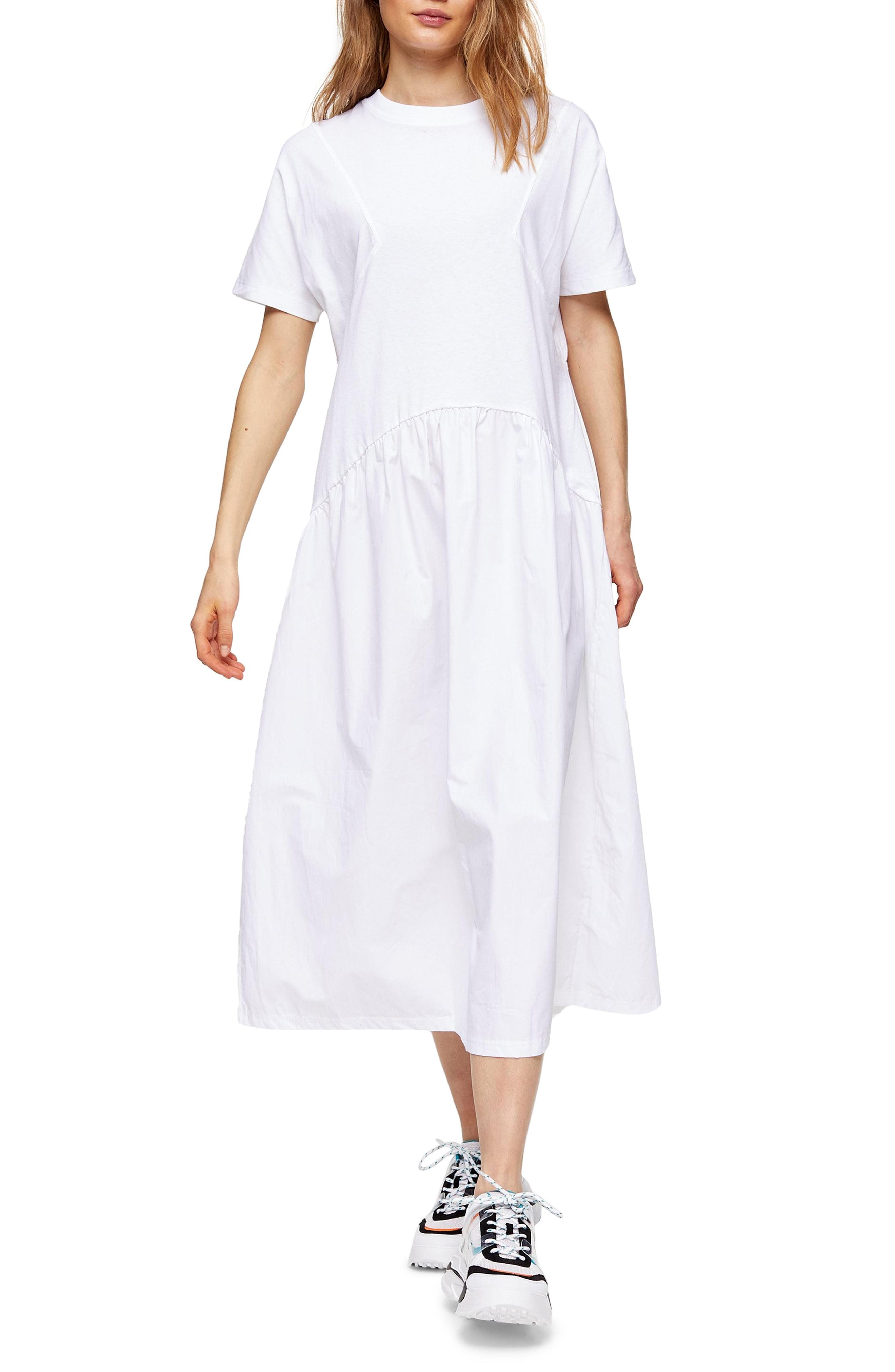 topshop poplin smock mini dress in white
