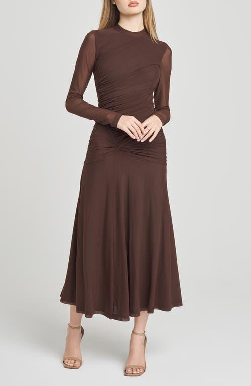 brown ruched long sleeve dress Plus Size Mesh Ruched Long Sleeve Dress – 2020AVE main image 0