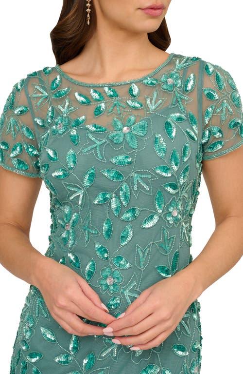 Adrianna Papell Floral Embroidered Beaded Trumpet Gown in Green | Lyst